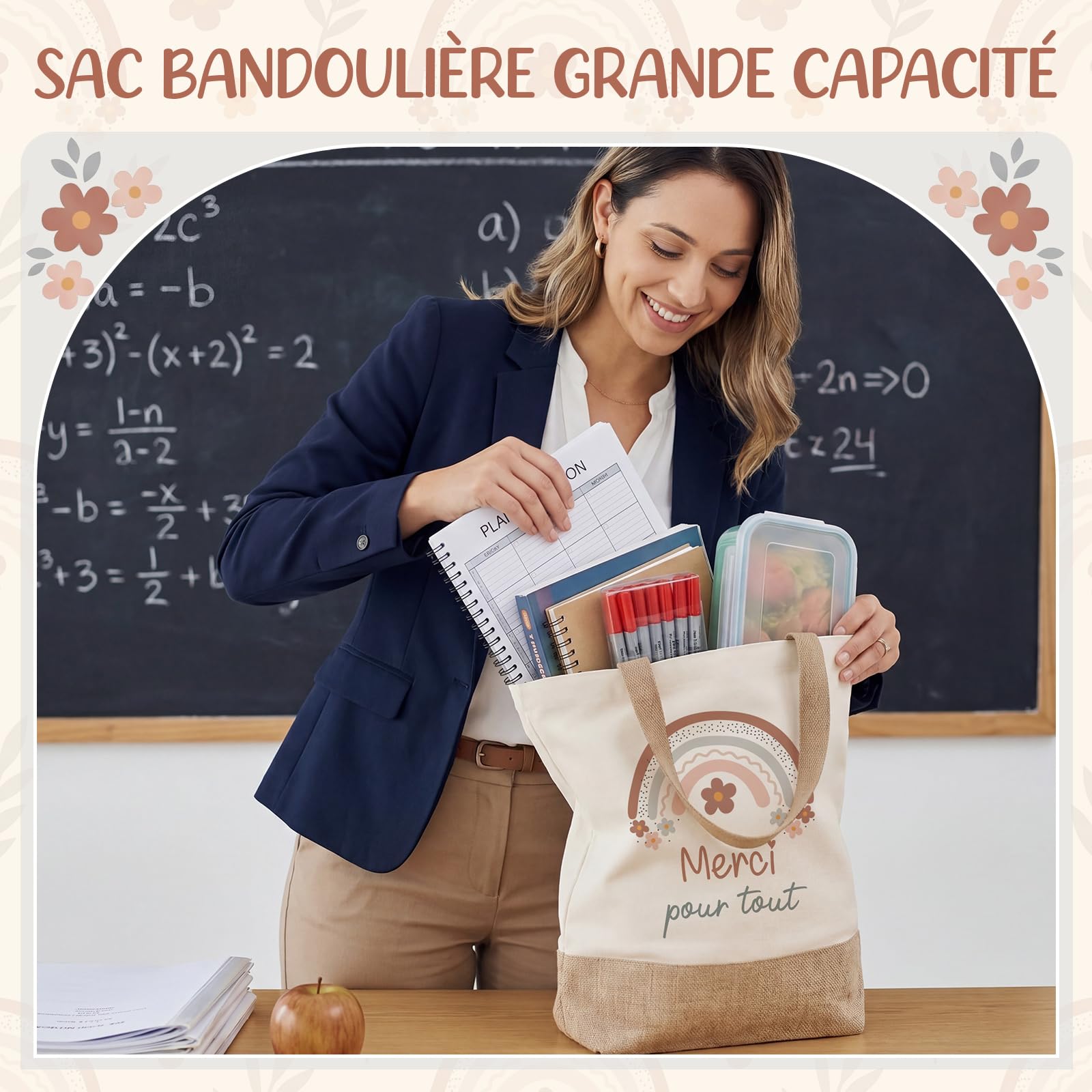 Merci Maîtresse Diplômé Cadeau Sac Fourre-Tout Carnet Stylo Porte-Clés Fin d'Études Adieu Enseignant
