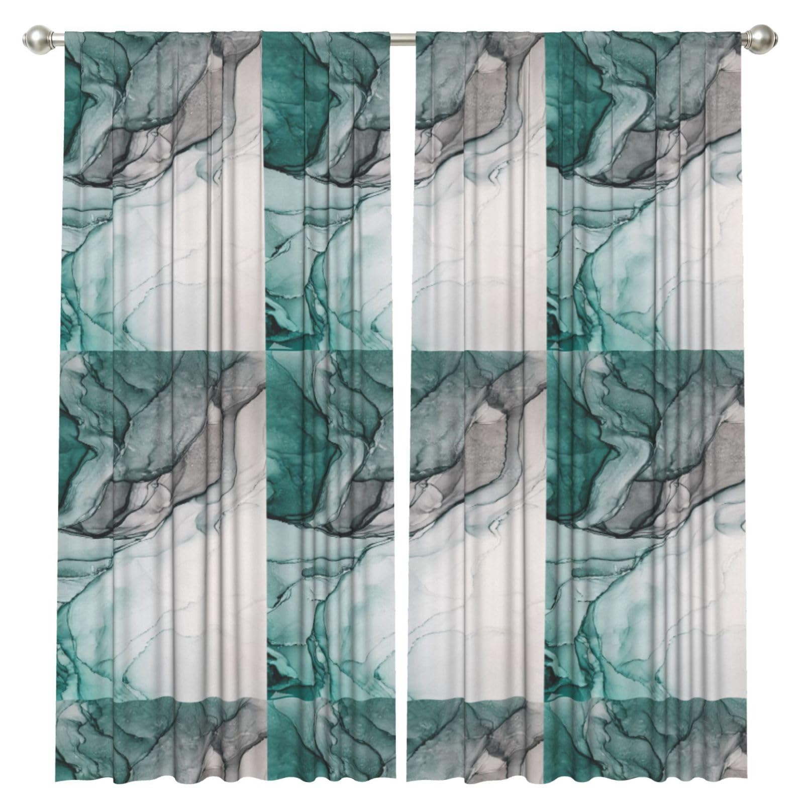 InOmak Green Marble Texture, 2 Panels Window Curtains 52 x 84 Inch Blackout Curtains for Living Room Bedroom