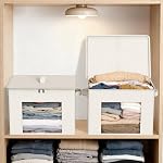 Zilink Boîtes de rangement en tissu avec couvercle 4-Pack Boîtes de rangement empilables avec fermeture éclair & Effacer la fenêtre Organisateurs et boîte de rangement pour la maison, bureau, chambre (Beige,17" x 12" x 12")