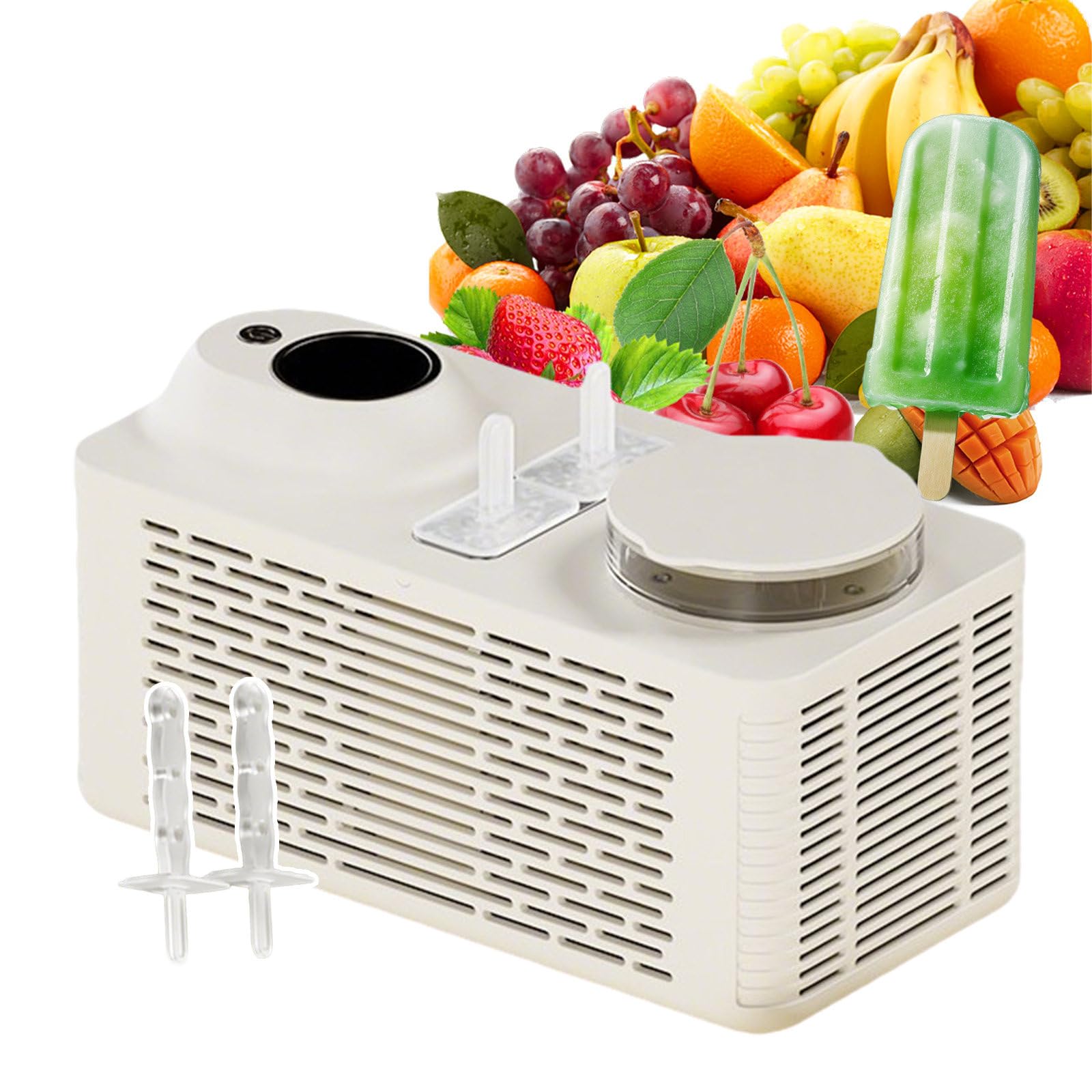 Mini máquina de hielo portátil — Fabricador de hielo de 12 V con función rápida de preparación de paletas en 30 minutos y doble fuente de alimentación; ideal para el hogar y el automóvil. Off-White