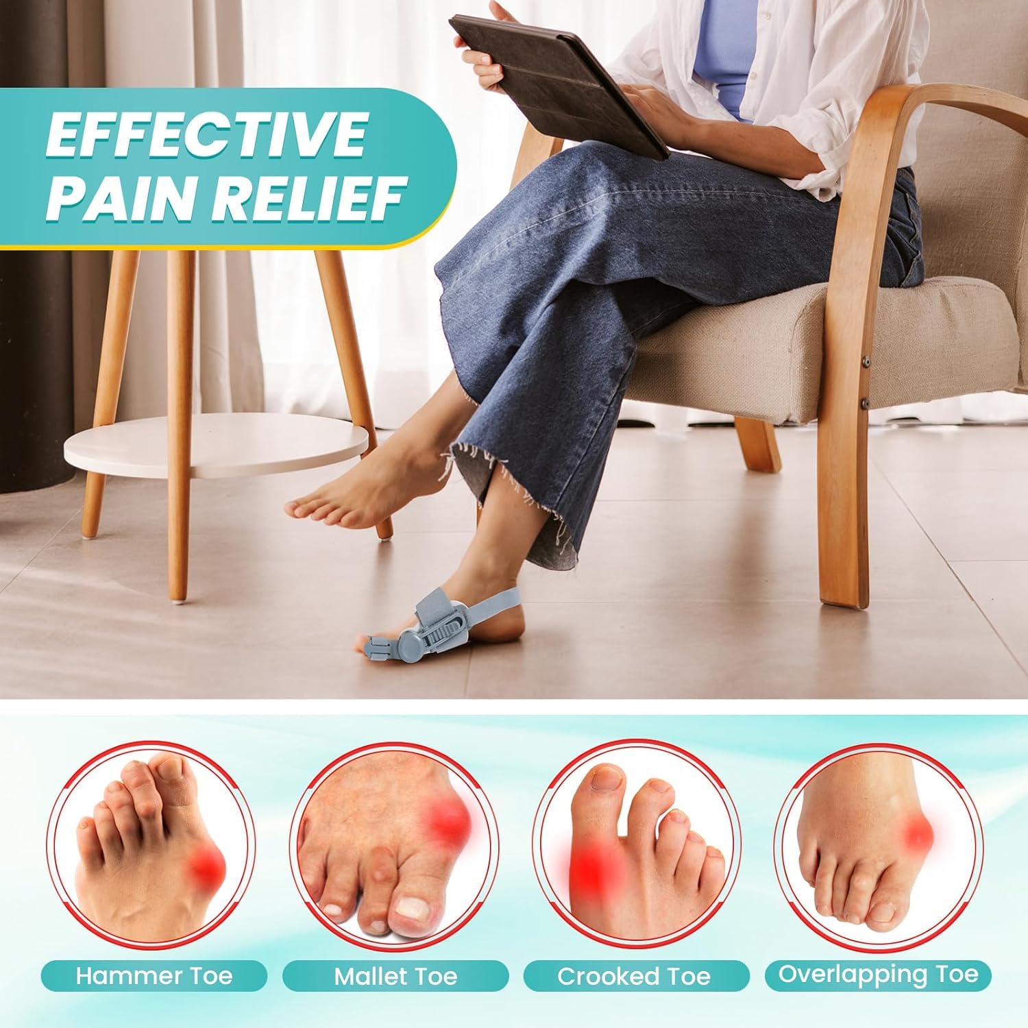 JNATER Bunion Corrector for Women & Men - Adjustable Toe Straightener for Bunion Relief, Upgraded Press-Button Orthopedic Bunion Splint, Fit for Left/Right Feet (1Pc)