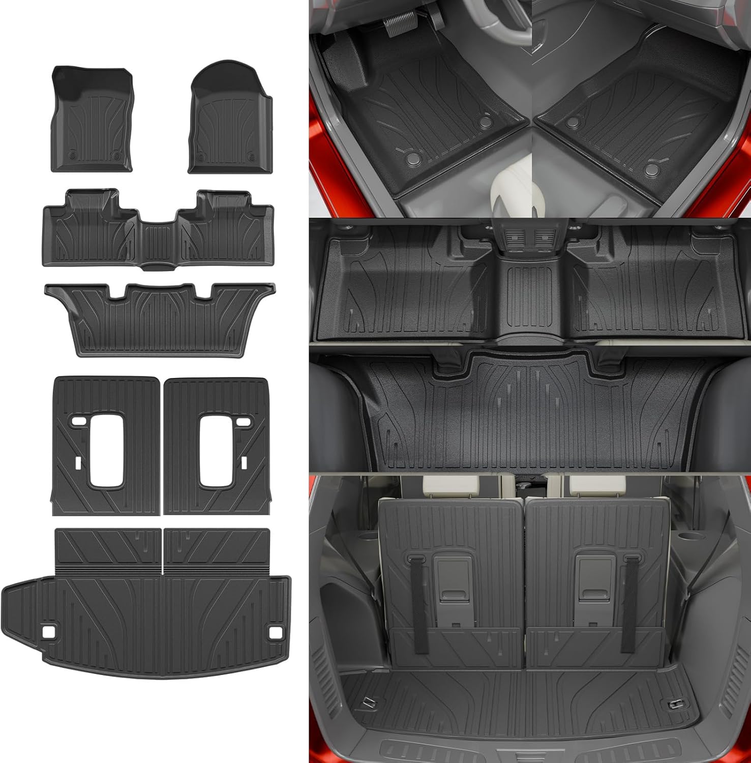 Floor Mats Compatible with 2016-2025 2026 Dodge Durango 6 Seats Cargo Mat Back Seat Protector Trunk Liner 2024 Durango Accessories (Fit 6 Seats, 3rd Row Backrest Mats+Trunk Mat+Floor Mats) For Dodge Durango 6-Seater | 2016-2026