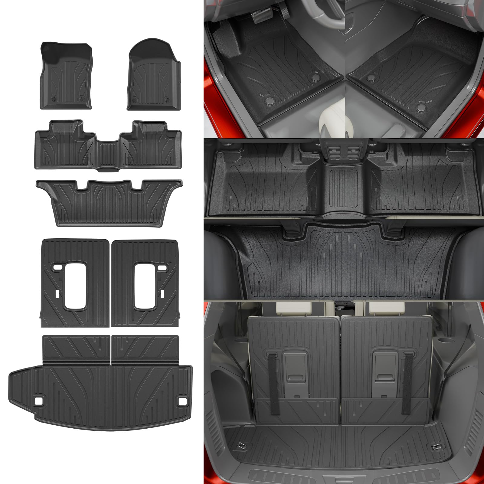 Thinzyou Floor Mats Compatible with 2016-2024 Dodge Durango 6 Seats Cargo Mat Trunk Liner Back Seat Cover Protector 2023 Durango Accessories (Fit 6 Seats, 3rd Row Backrest Mats+Trunk Mat+Floor Mats)
