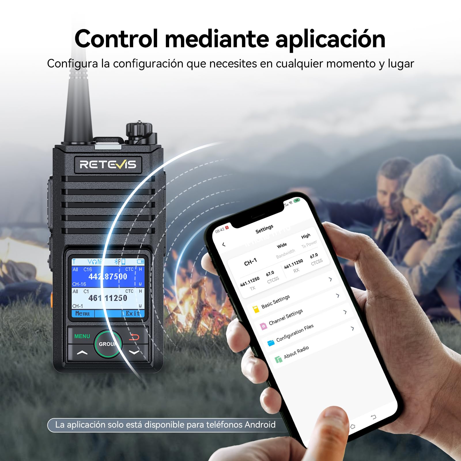 Retevis RB658 Walkie Talkie App, 1800 mAh, Cancelación de Ruido IA, Pantalla LCD, Auricular Inalámbrico, Walkie Talkies para Flotas, Conducción de Vehículos (2Piezas, Negro)