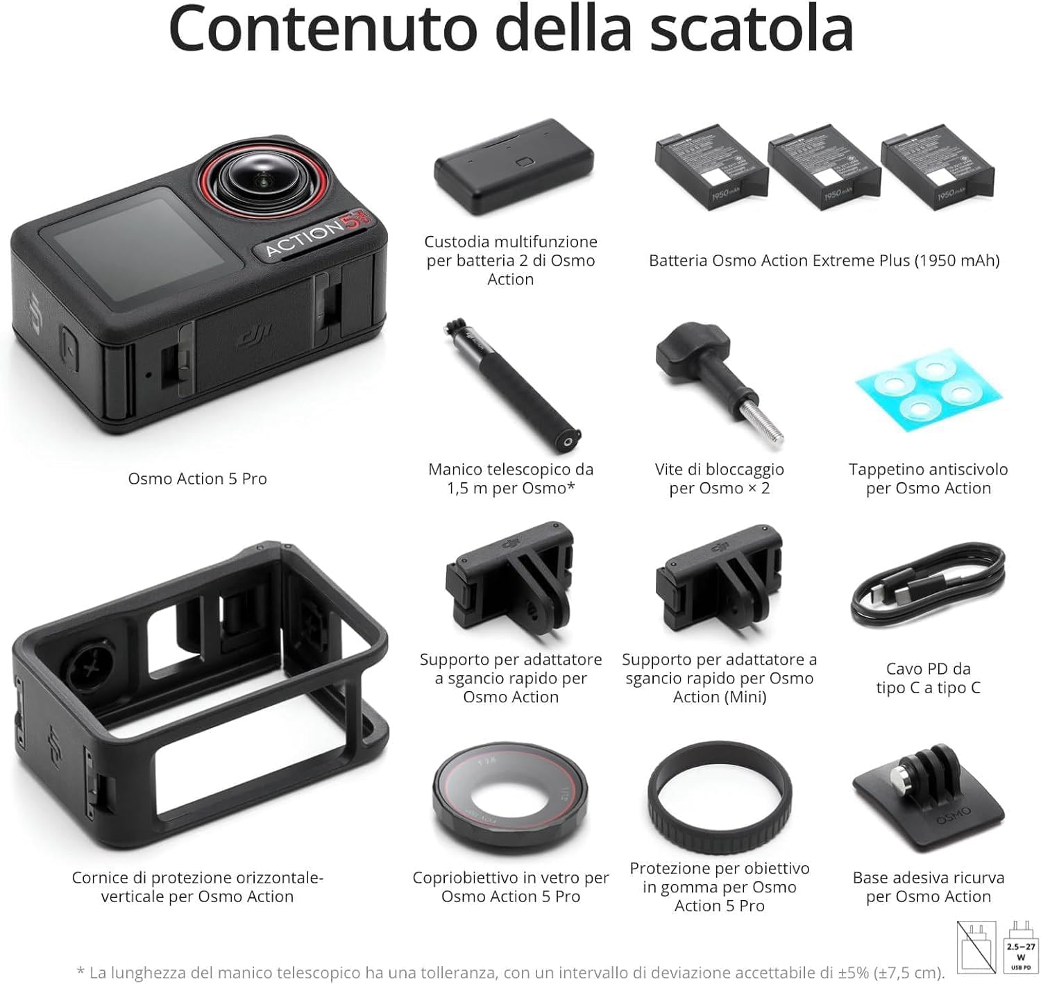 DJI Osmo Action 5 Pro Combo Adventure Bundle, Action Cam 4K con Sensore 1/1.3", Batteria Lunga Durata 12h con 3 Batterie, Due Touchscreen OLED