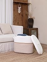 Vista 5 de Cesta de almacenamiento rectangular extragrande de 22 x 14 x 18 pulgadas con tapa, cesta de almacenamiento grande de cuerda de algodón, cesta