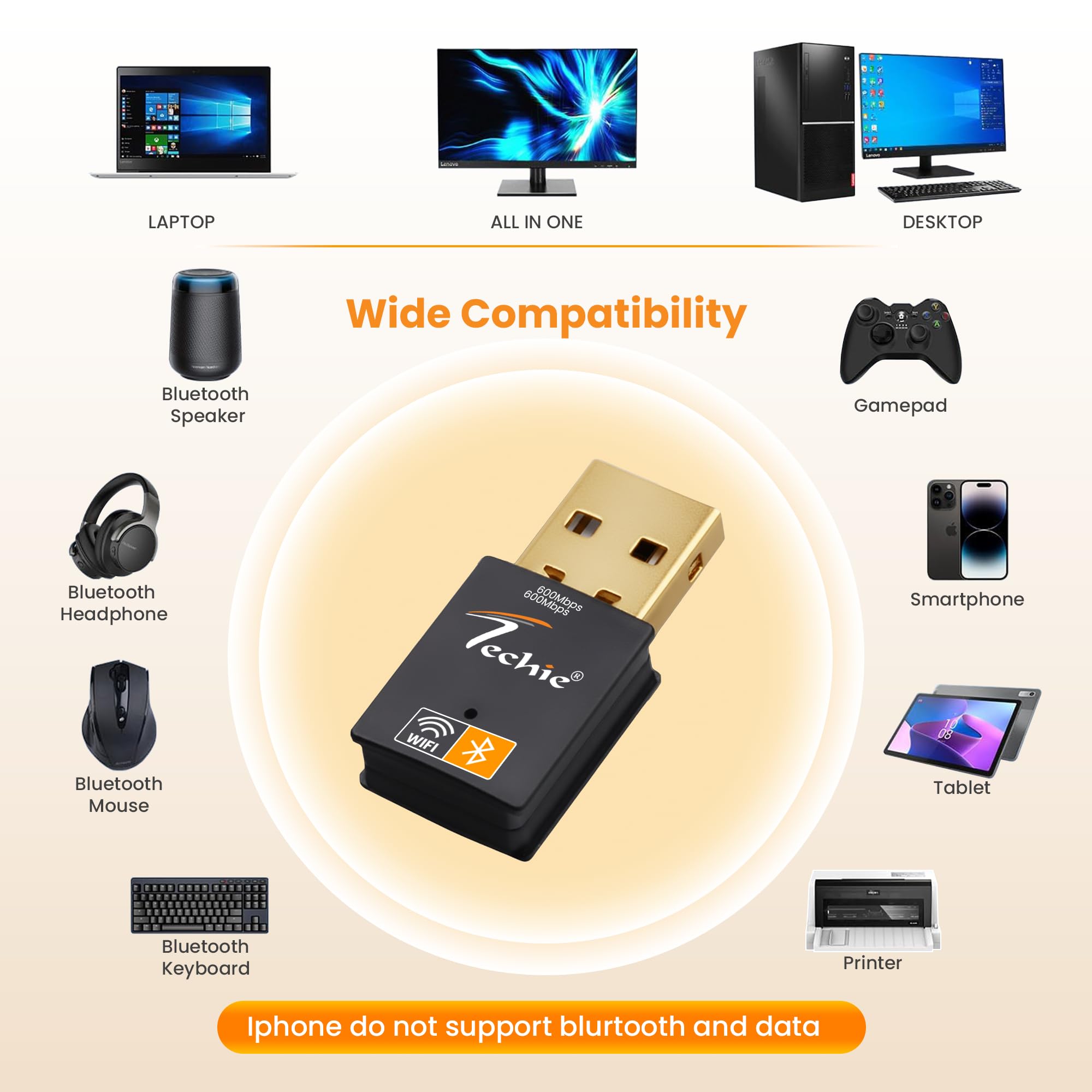 Techie USB Wi-Fi Adapter - 600Mbps & Bluetooth 4.2 -5