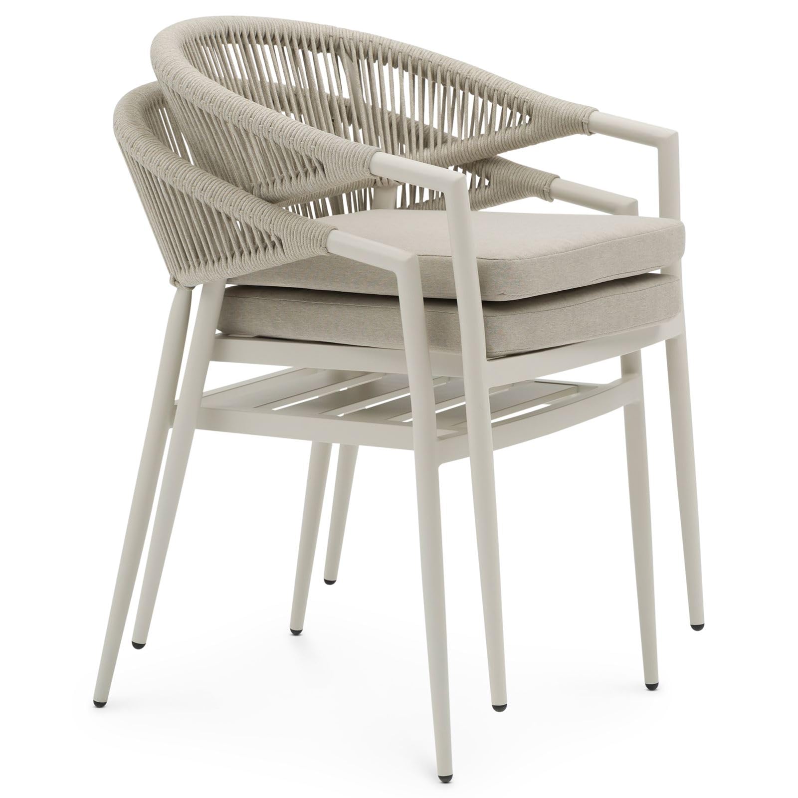 Gartenmöbel Set SELI Gartenmöbelset mit 1 Tisch und 6 Stühlen, Tischgröße 180 x 90 x 75, Cremeweiß – aus pulverbeschichtetem Aluminium mit robuster Keramik-Tischplatte, wetterfest mit Sitzkissen