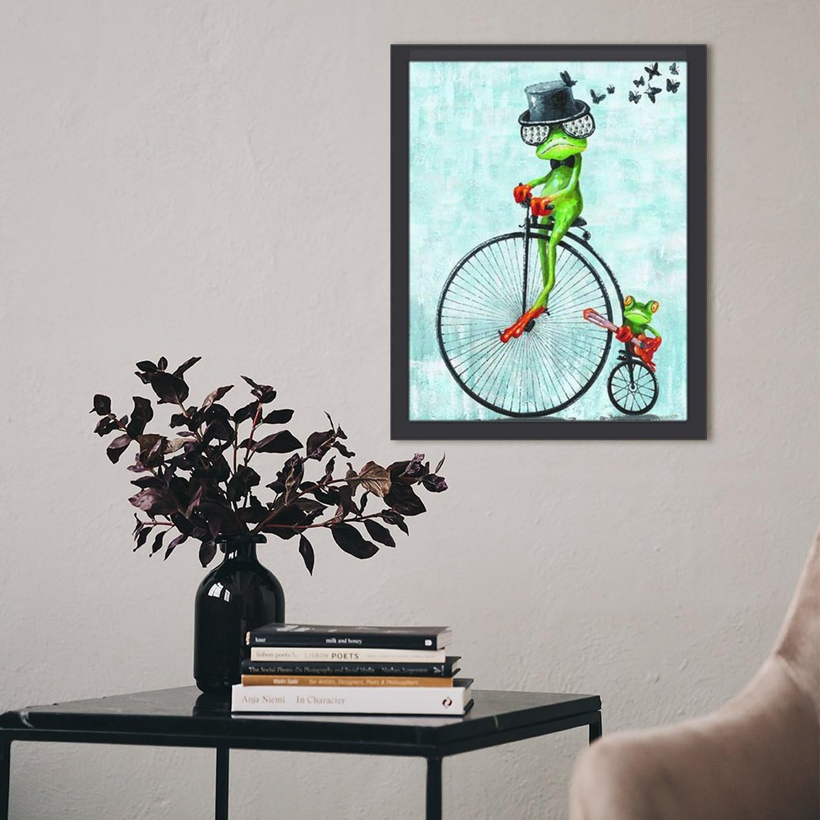 壁に取り付けられた油絵ハッピーグラスカエル抽象画 か〜えろ【水彩画】 絵画 絵 原画 抽象画 現代アート 可愛い