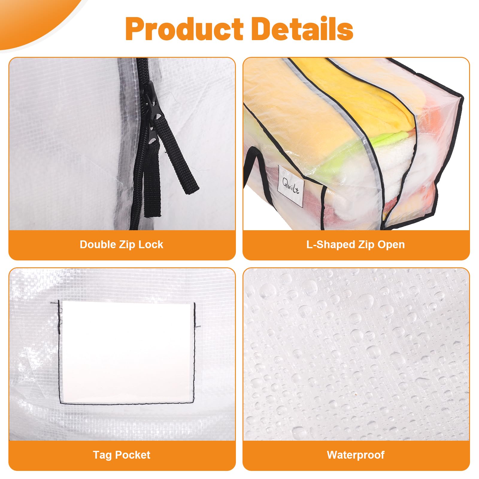 Dntorx Lot de 8 sacs de rangement robustes de 90 l - Boîtes de déménagement transparentes - Avec poignée zippée - Pliable - Boîte de rangement pour déménagement, camping, linge de lit, vêtements