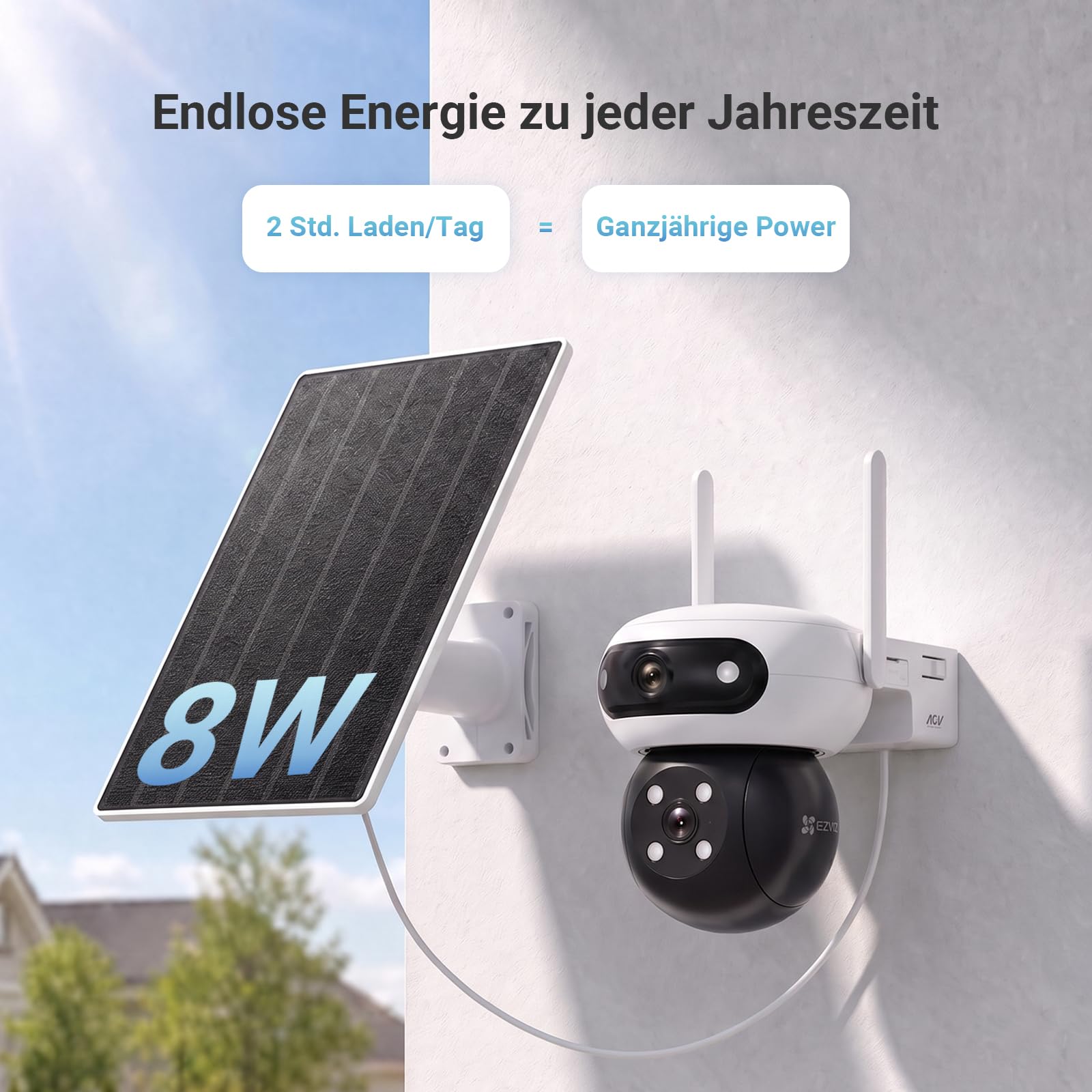 EZVIZ 3K+3K Akku Überwachungskamera Aussen mit 8W Solarpanel CB90 Dual | Dual-Objektiv, 10400mAh Batterie, Auto-Tracking, Farbnachtsicht, Personen/Fahrzeugerkennung, Zwei-Wege-Audio, Ohne Abo