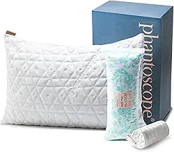 Travesseiros de cama de espuma viscoelástica desfiada de luxo Phantoscope para dormir, hipoalergênico, ajustável, de pelúcia, de bambu, gel refrescante, Queen, 1 pacote, 48 x 73 cm