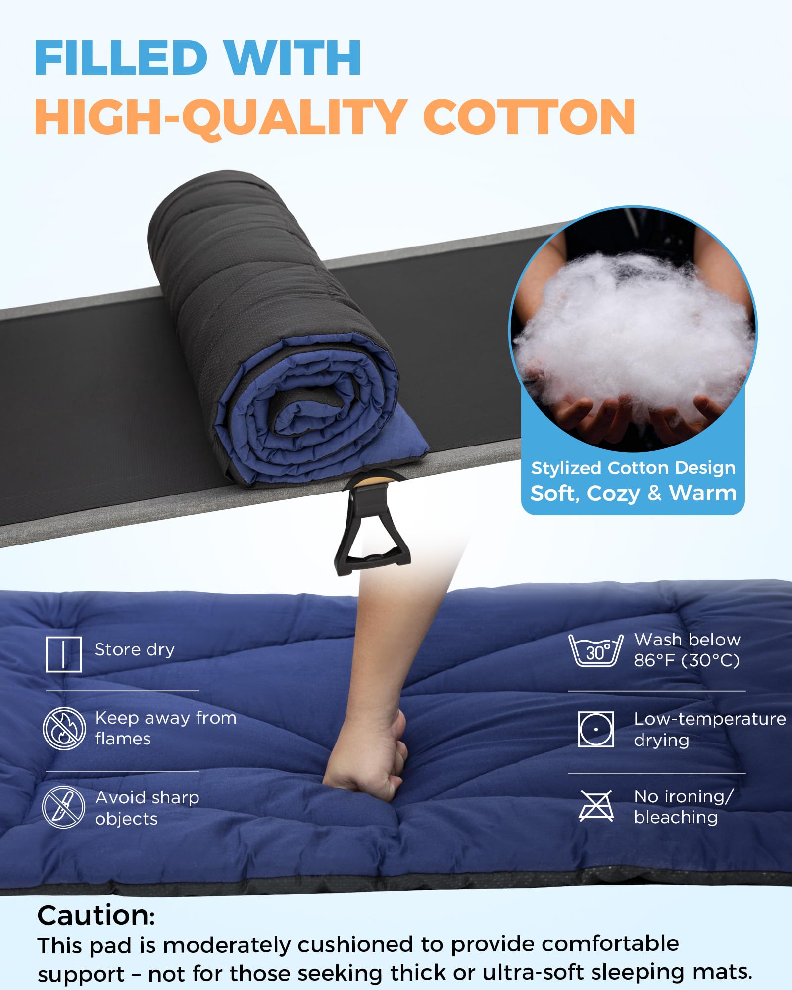 KingCamp Cuscino per lettino da campo, in cotone, super leggero e portatile, multiuso per letto da campeggio, da giardino, anche come tappetino per dormire o da viaggio, per campeggio, attività