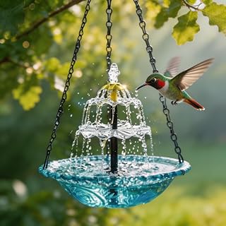 2026 New Solar Cascade Hanging Bird Bath Fountain – Outdoor Bowl Bird Bath with Solar Pump, Large Hanging Fountain for Hummingbirds, Gardens, Patio & Backyard