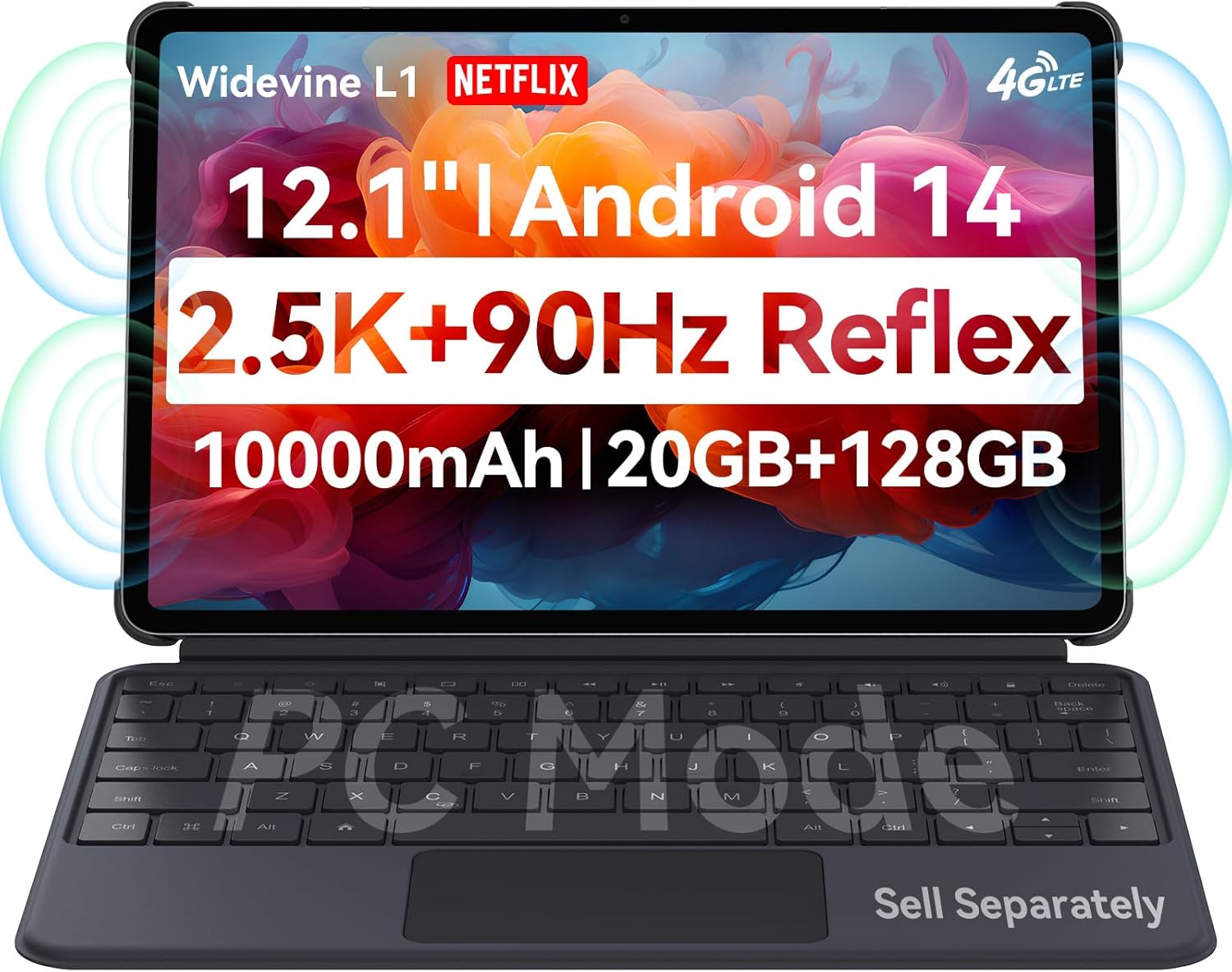 ALLDOCUBE iPlay60 Pad Pro 12.1″ Tablet, 2560 * 1600 Resolution 90Hz Reflex, PC Mode, Face Recognition, Android 14 Tablet, 10000mAh, 33W Fast Charging, Widevine L1, 4 Speakers 8MP+16MP, 20GB+128GB+1TB