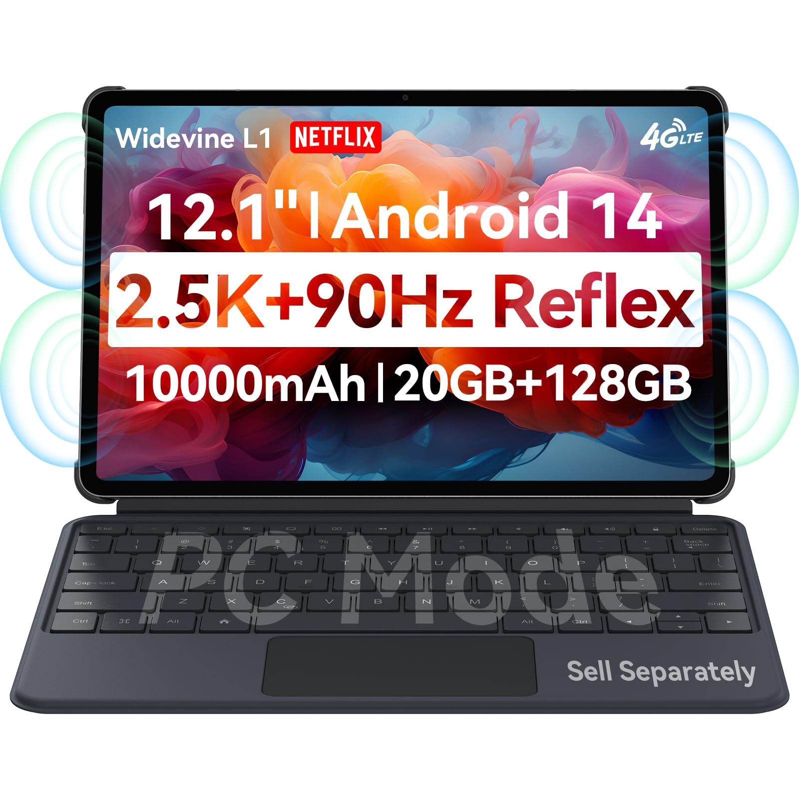 ALLDOCUBE iPlay60 Pad Pro 12.1" Tablet, 2560 * 1600 Resolution 90Hz Reflex, PC Mode, Face Recognition, Android 14 Tablet, 10000mAh, 33W Fast Charging, Widevine L1, 4 Speakers 8MP+16MP, 20GB+128GB+1TB