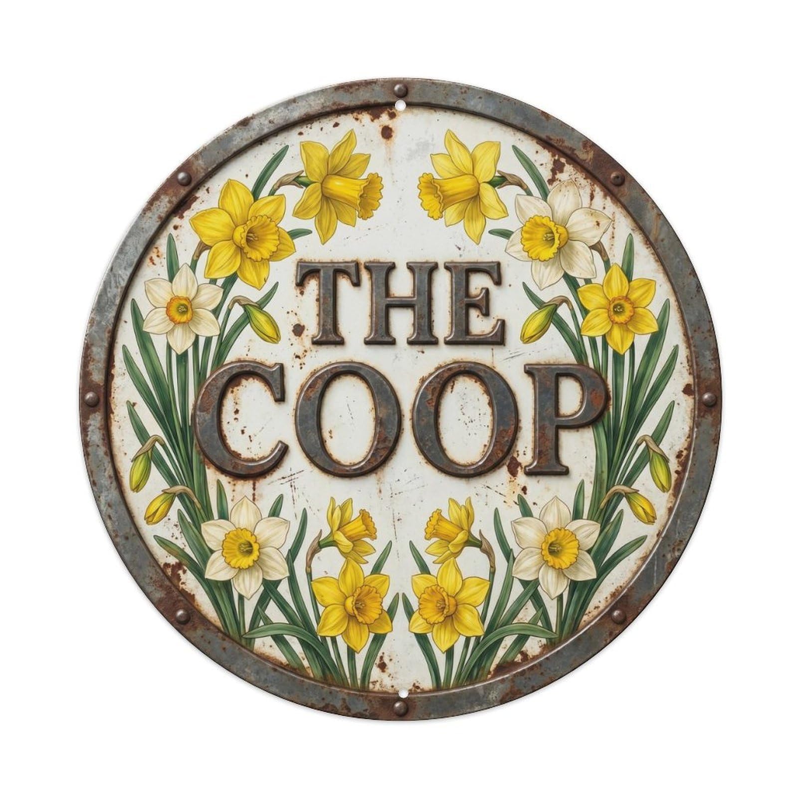 Coop Botanical Floral Farmhouse Label Daffodil Metal Tin Sign