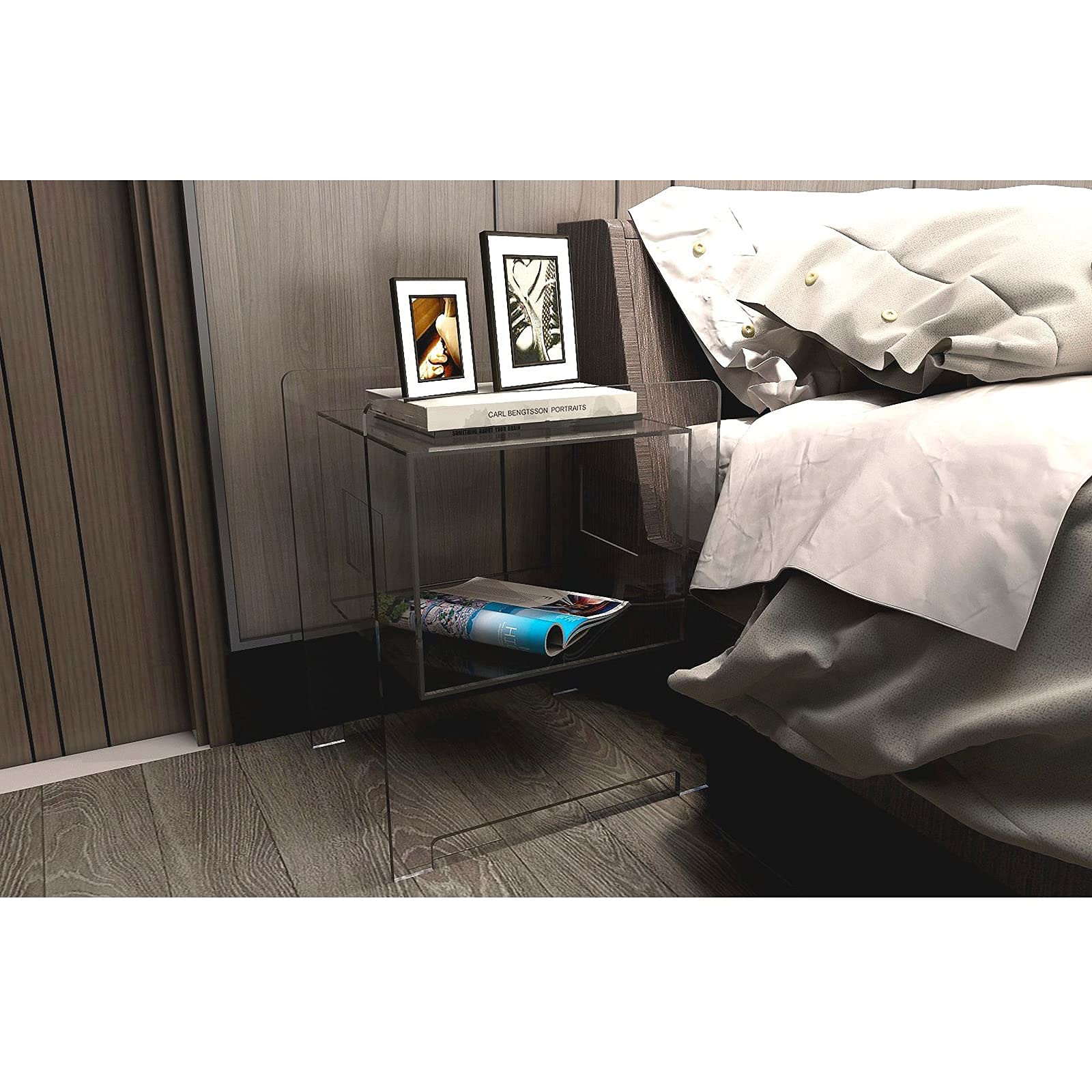Table de chevet en acrylique transparent minimaliste pour chambre moderne