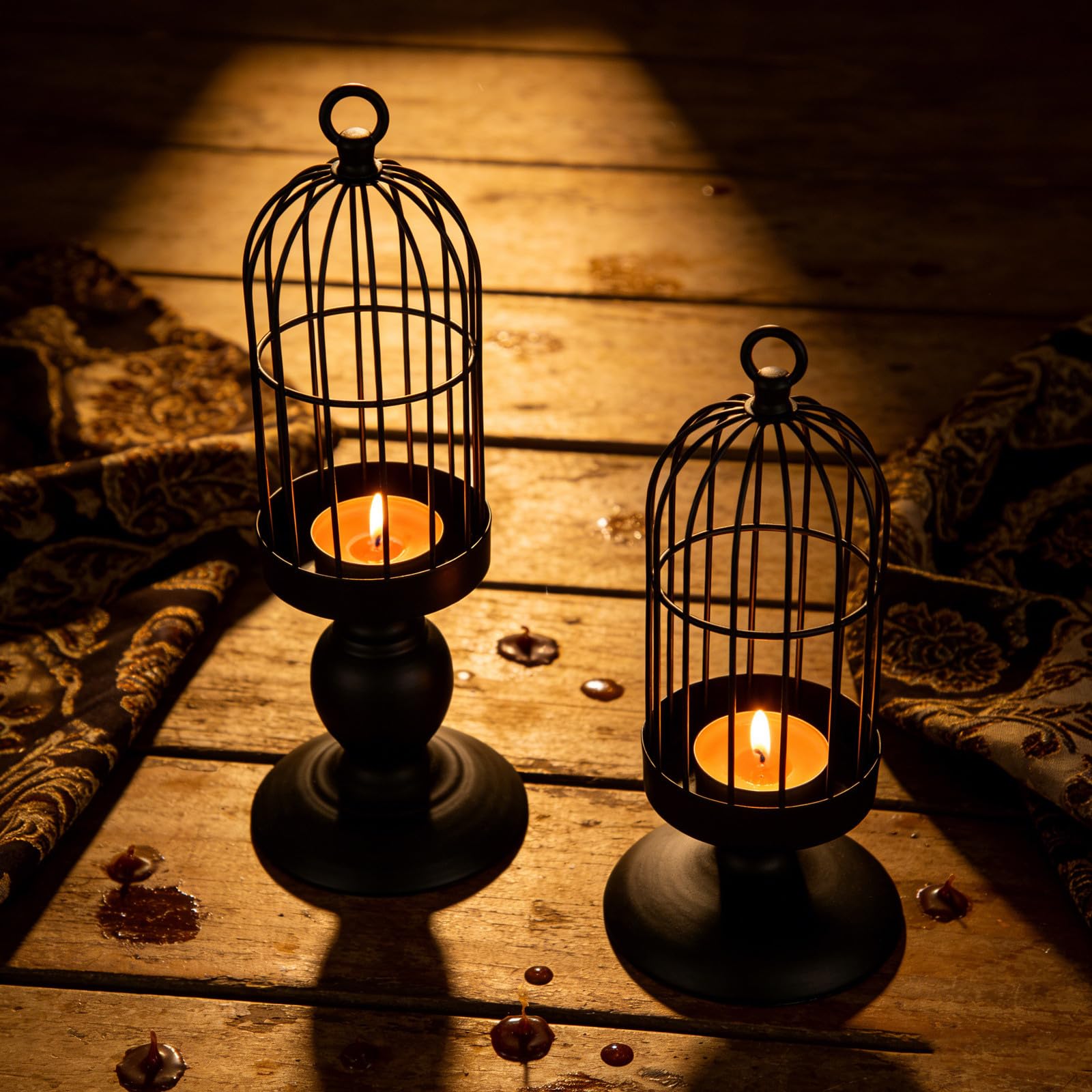 minkissy 2 Stück Vintage Vogelkäfig Kerzenhalter aus Schwarzem Eisen für Stabkerzen mit Langlebiger Stabilität und Geringem Pflegeaufwand für Gemütliche Wohnraumdekoration