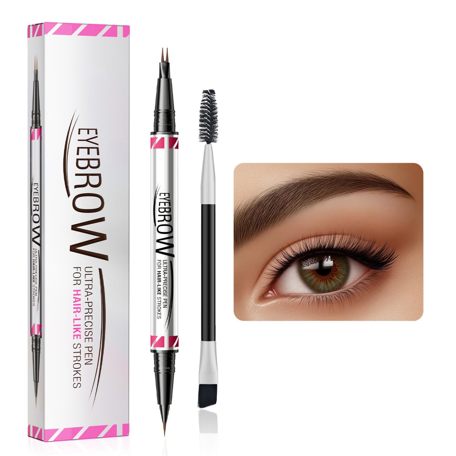 Weixinbuy Microblading Eyebrow Pen Long-lasting, 4D Waterproof Eyebrow Pencil 2-in-1