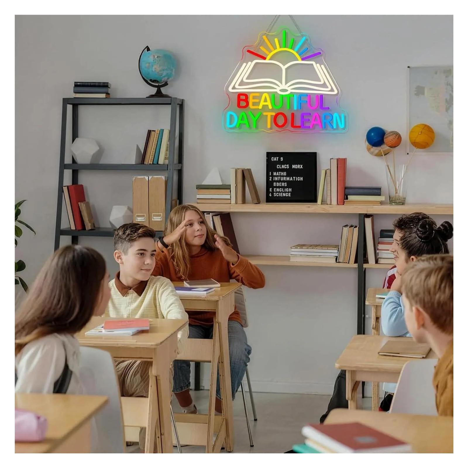 Insegna al Neon Beautiful Day To Learn Insegna Al Neon Luce LED Alimentata Tramite USB Per La Lettura Angolo Aula Studio Biblioteca Arredamento 38cmx32cm