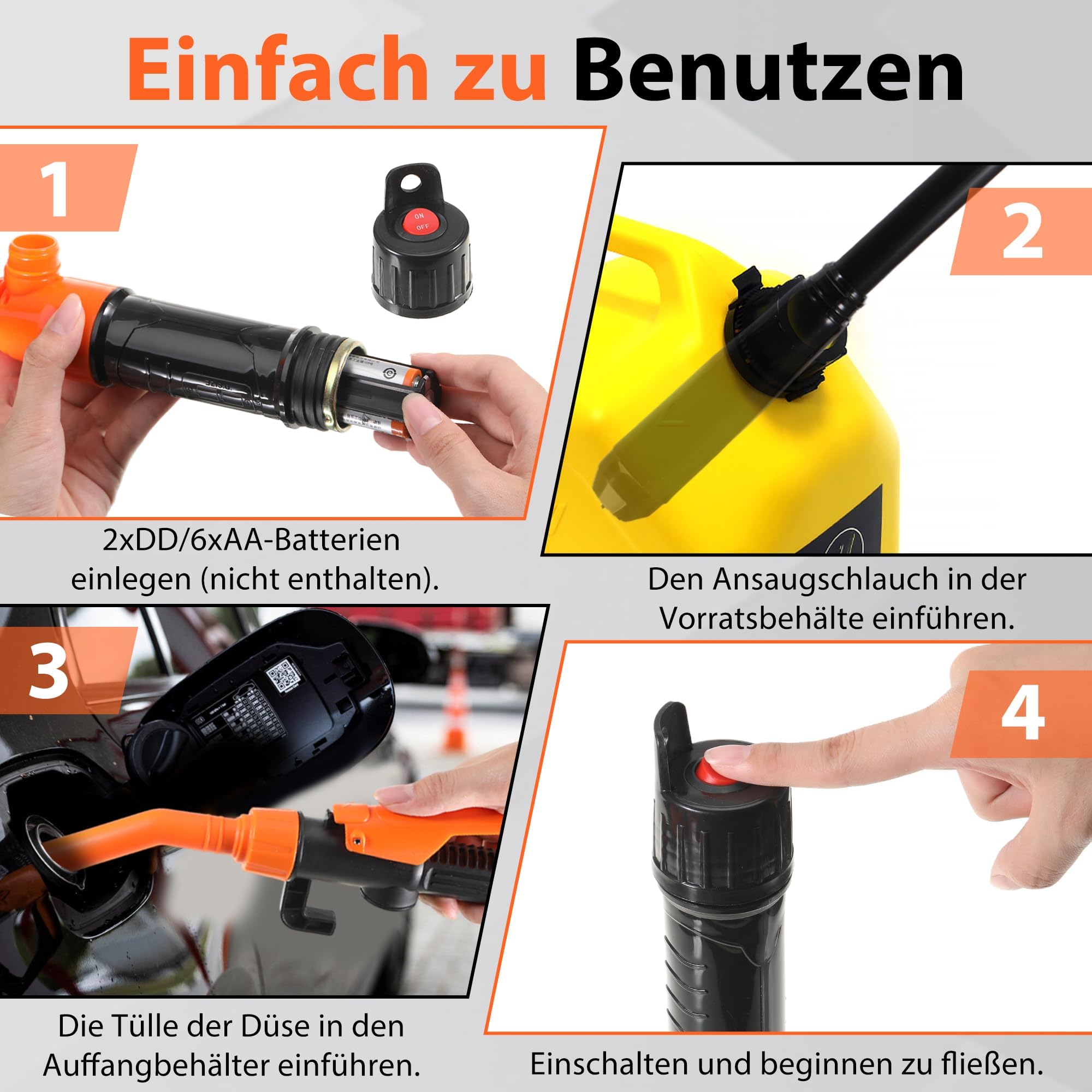 Pompa Trasferimento Liquido Pompa Multifunzione Alimentata a Batteria, Pompa Fino a 9 Litri (2,4 GPM) Al Minuto Pompa Portatile per Benzina, Diesel Acqua, Carburante (Arancione)