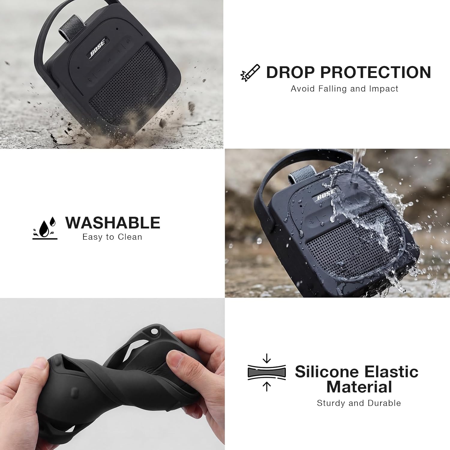 Silicone Cover Case Compatible with Bose New SoundLink Micro Portable Bluetooth Speaker (2nd Gen), Wireless Outdoor Speaker (Black) - Image 4