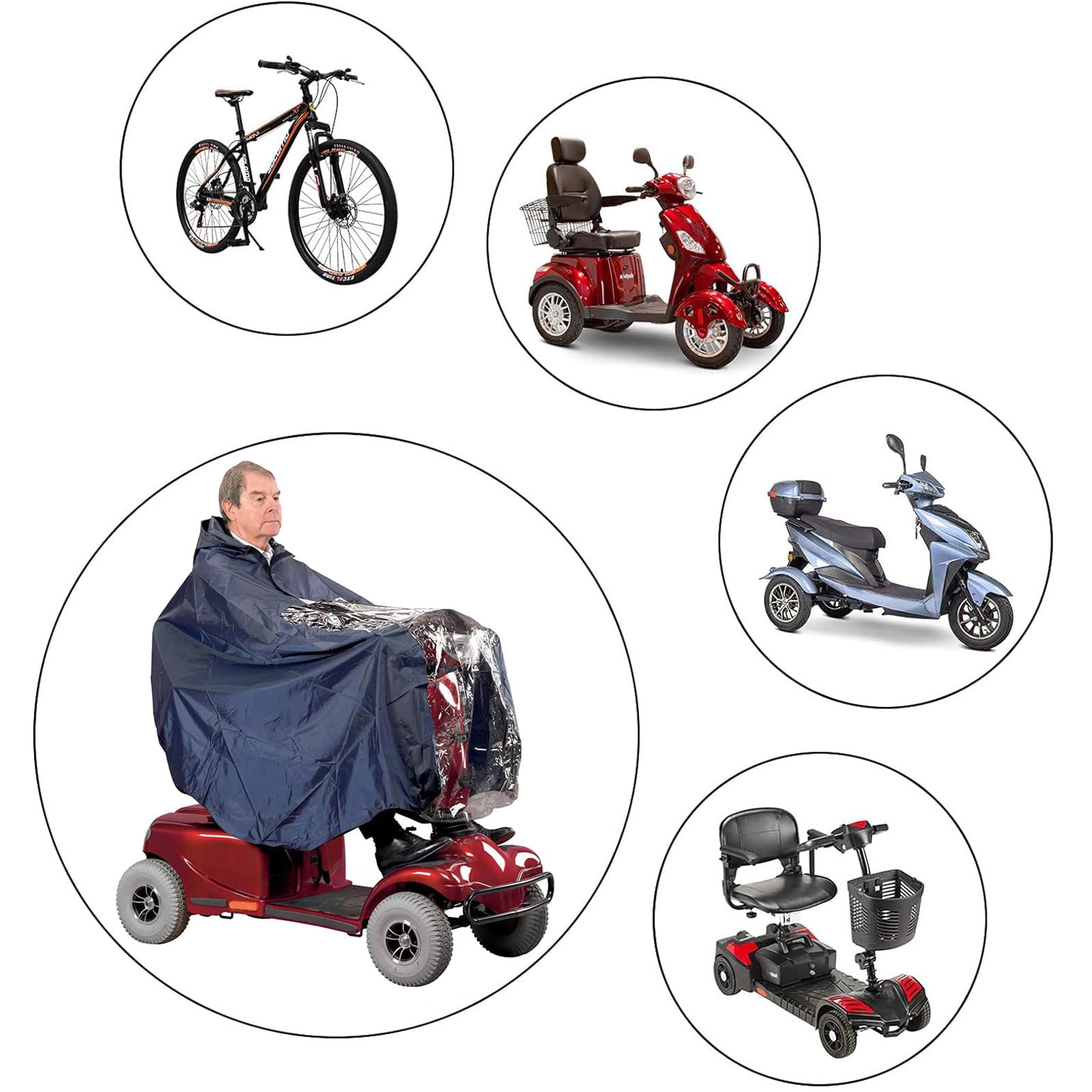 Poncho de Lluvia para Vehículos Eléctricos, Poncho de Lluvia Universal para Scooter de Movilidad y Silla de Ruedas Eléctrica,con Capucha y Panel Transparente