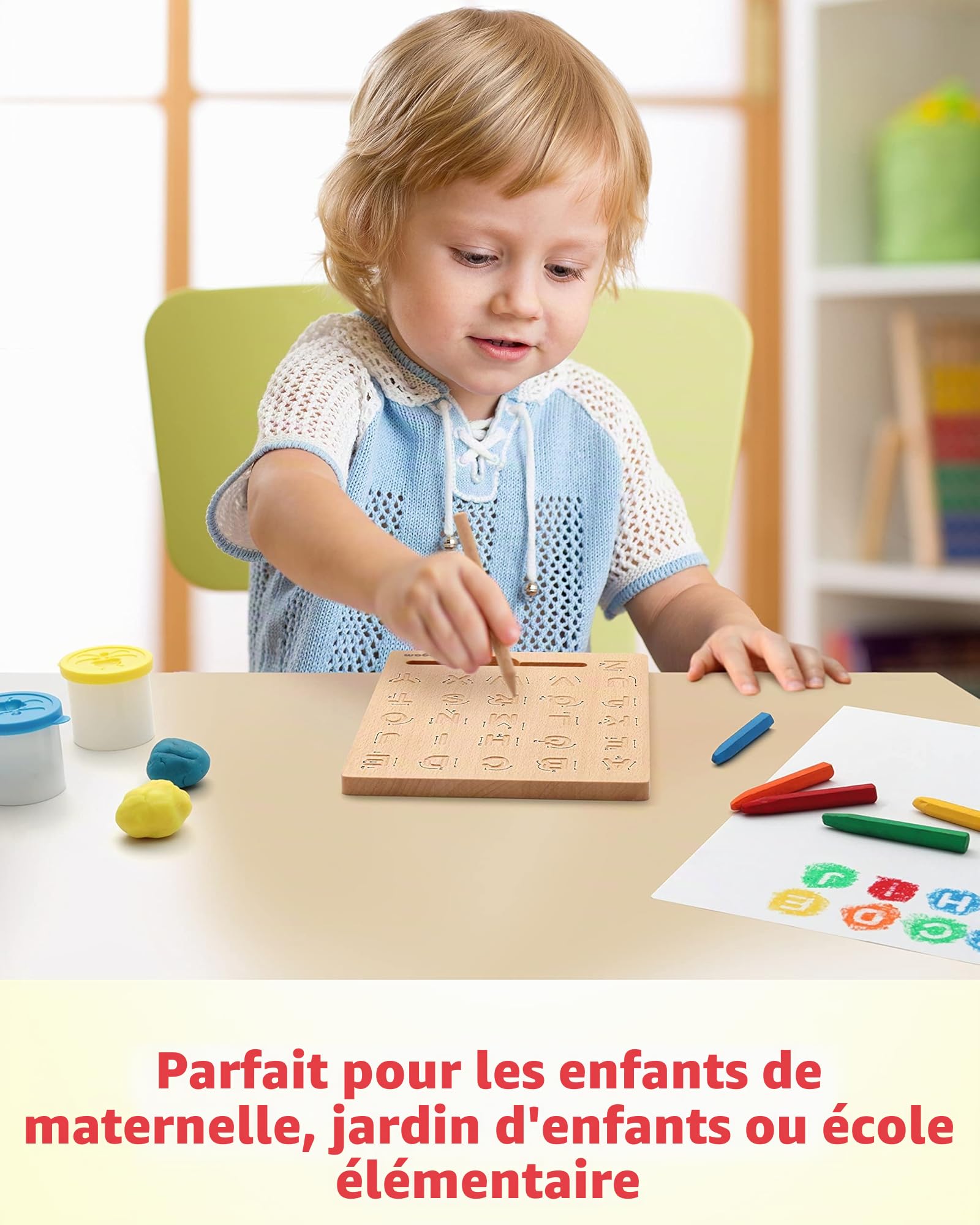 Coogam Planche de traçage de Lettre en Bois Double Face, Alphabet 123 Chiffres Cognition Montessori Apprentissage précoce STEM préscolaire Jouet Cadeau pour 3 4 5 Ans Enfants
