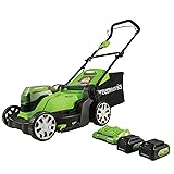 Greenworks 48V 17' Lawn Mower, 2 x 24V 4Ah Batteries and Dual Port Charger Included, MO48B2210, Green