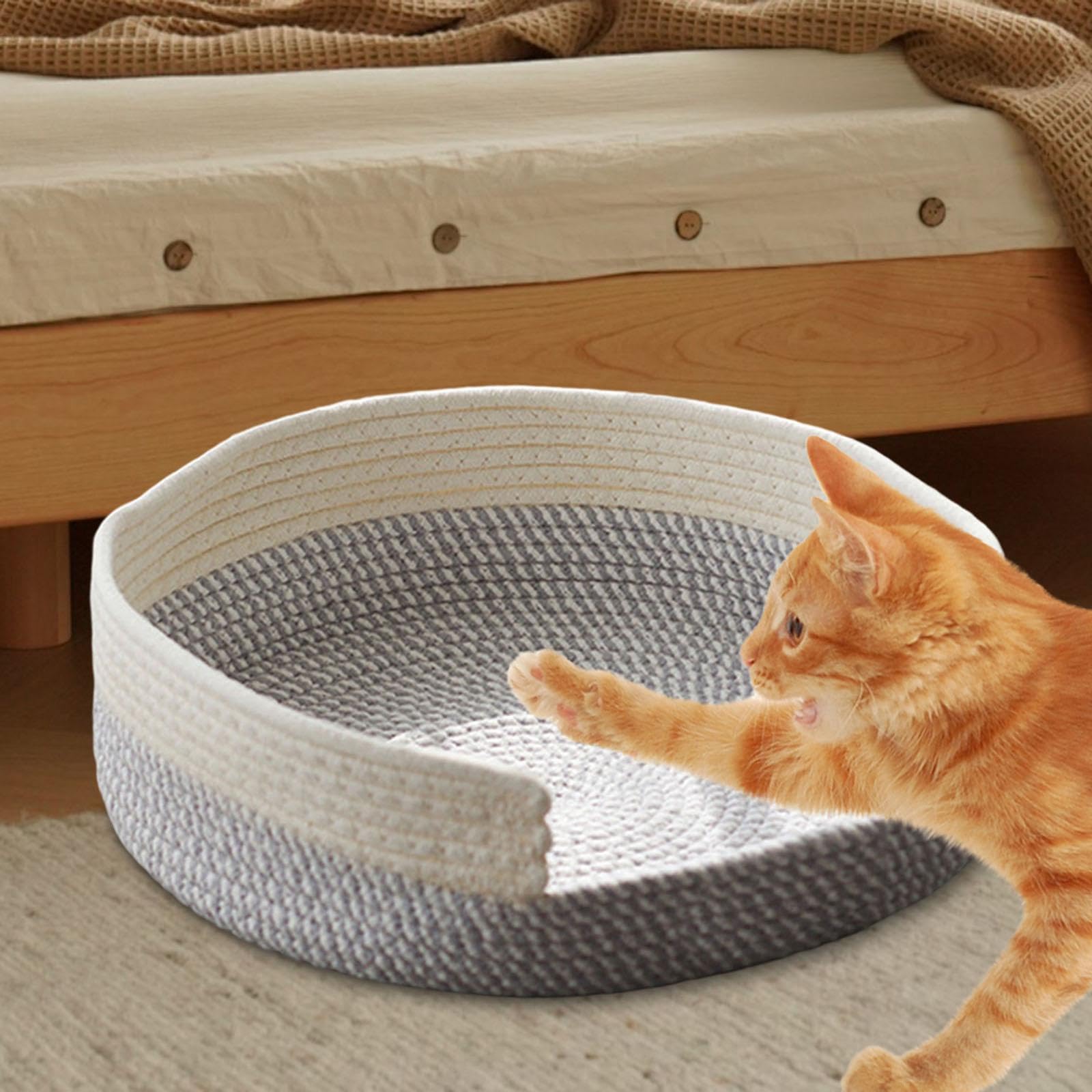 MagiDeal Corde Lit de Chat tissé Basket Chaton lit grincement Griffes hremptable pour Chats Portables lit de Chat gratteur pour Animaux de Compagnie Chats, Vert Blanc