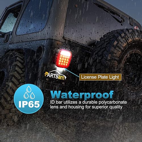 Miniatura 9 de Partsam 2 unids universal ahumado cuadrado combinación 38 luces LED traseras de señal con luces de placa de licencia, camiones de cama plana, freno