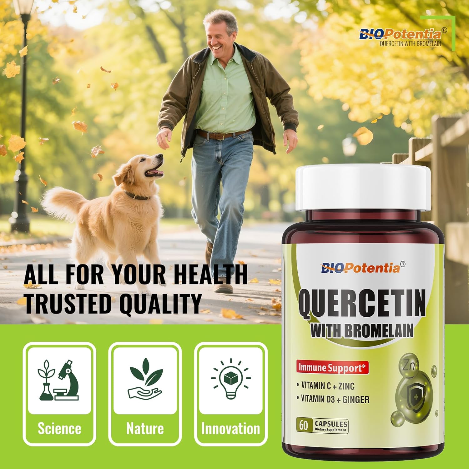 Quercetin with Bromelain,500mg Quercetin with 200mg Bromelain & Vitamin C Vitamin D3,Support Cellular Health & Immunity Health for Man Woman, Non-GMO & Gluten Free - 60 Capsules - Image 6