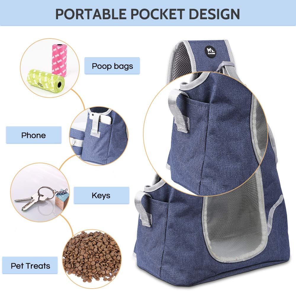 Zacro Pet Sling Carrier - Hand-Free Sling for Small Dog Cat Outdoor Travel, with Breathable Mesh Adjustable Shoulder Strap&Belt, Pet Backpack Puppy Safety Bag for Pets Below 6lb - Denim Blue : Pet Supplies