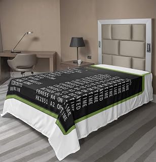 Ambesonne Airport Flat Sheet, Digitally Generated Departure Board Flight Timetable List, Soft Comfortable Top Sheet Decorative Bedding 1 Piece, TwinXL Size, White Charcoal Grey