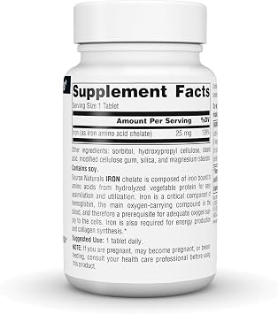 Source Naturals Iron, Amino Acid Chelate - Supports Energy Production* - 25mg - 100 Tablets