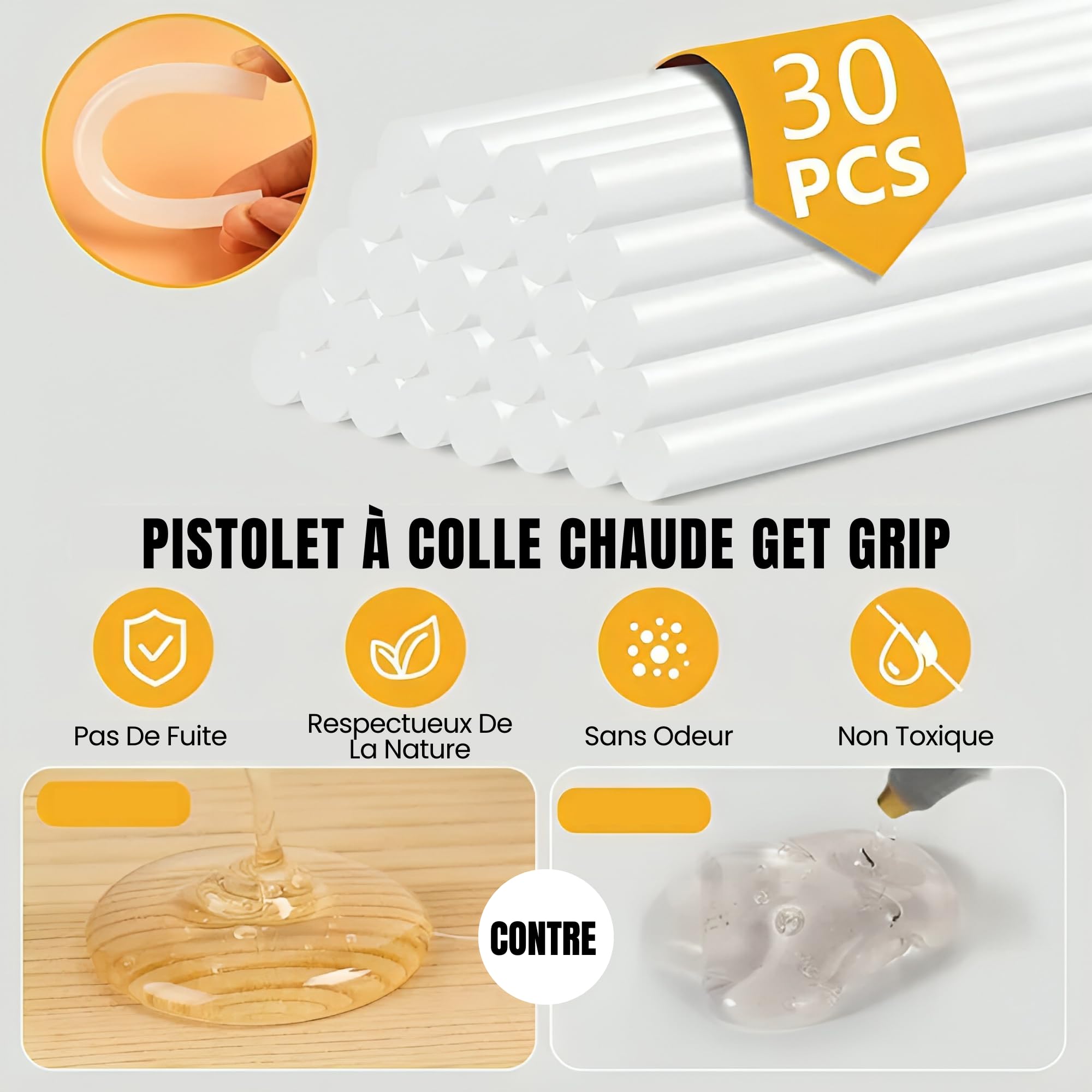 GETGRIP pistolet a colle chaude 80W Température Réglable – 30 Bâtons 11x150mm Inclus, 3 Protège-Doigts & Sac – Chauffage Rapide 60s pour DIY, Artisanat | pistolet a colle professional | glue gun