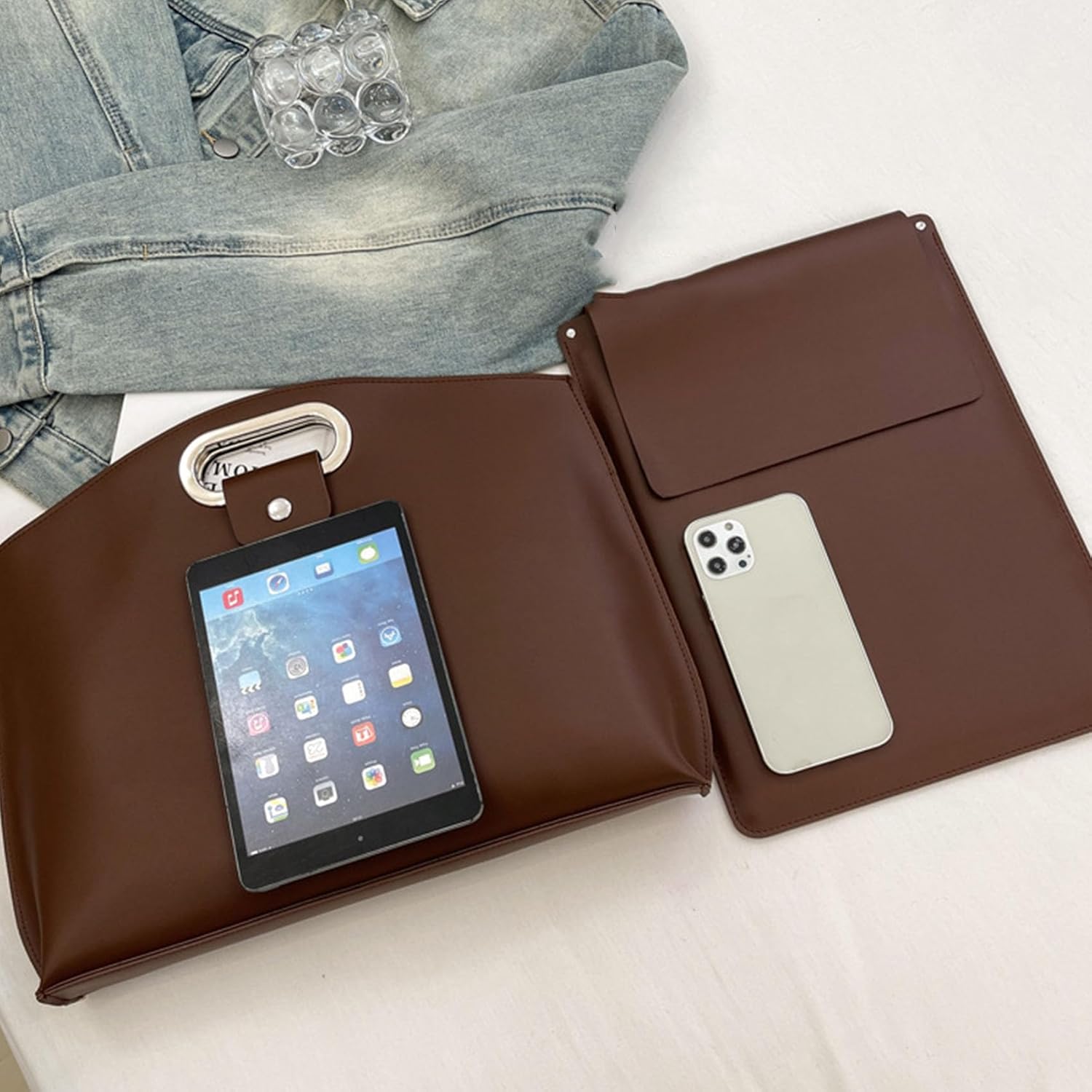 The 2-Piece Set: Sophisticated Business Waterproof Leather Laptop, 2-Piece Business Waterproof Laptop Handbag for Women Man