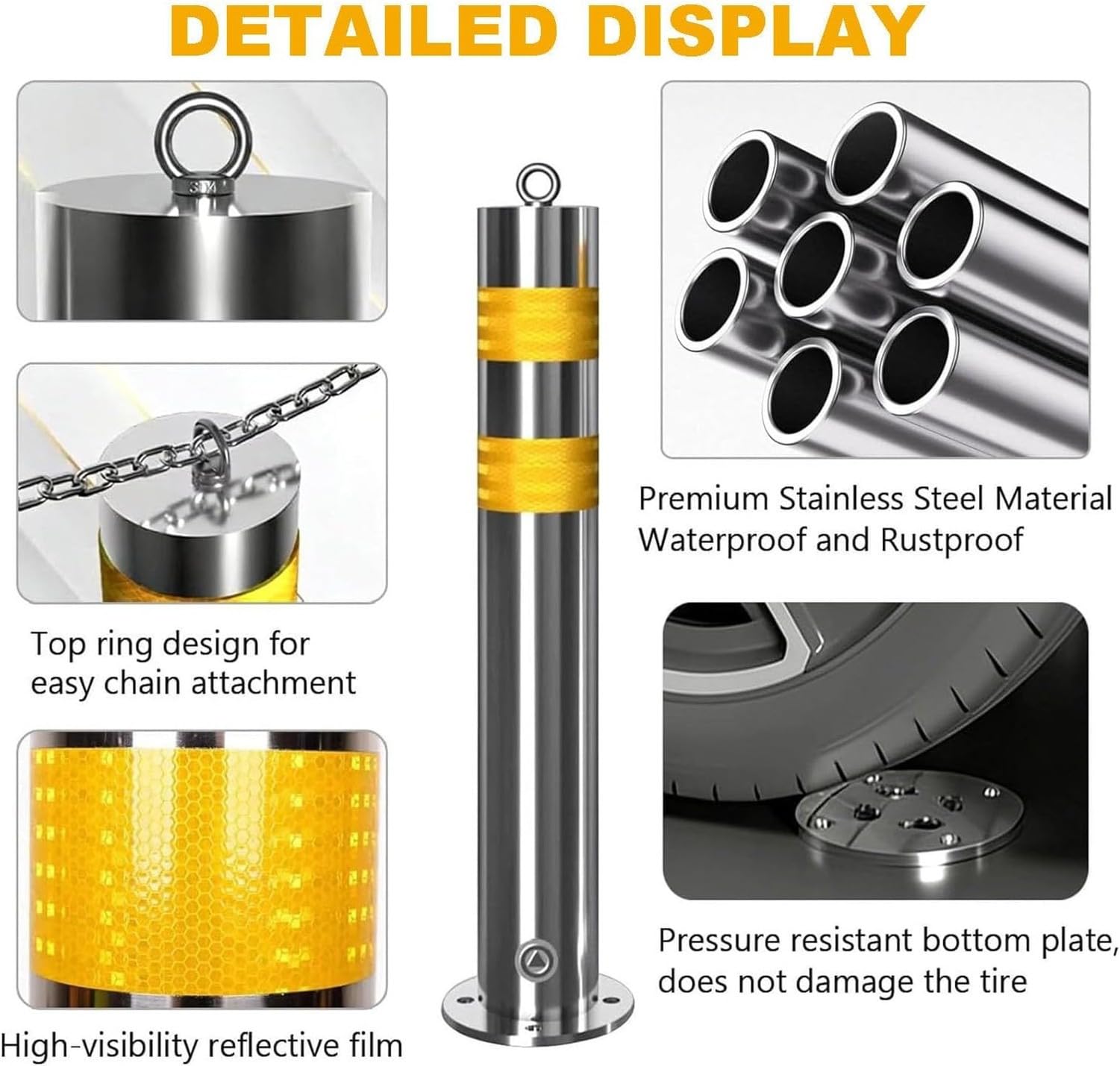 Dissuasori in Acciaio Inox, Colonnine per Delimitazione Vialetto Carrabile, Rimovibili con Chiave, per Parcheggi e Aree Privata, visibilità Garantita, Misure 75, 1PCS, 1PCS