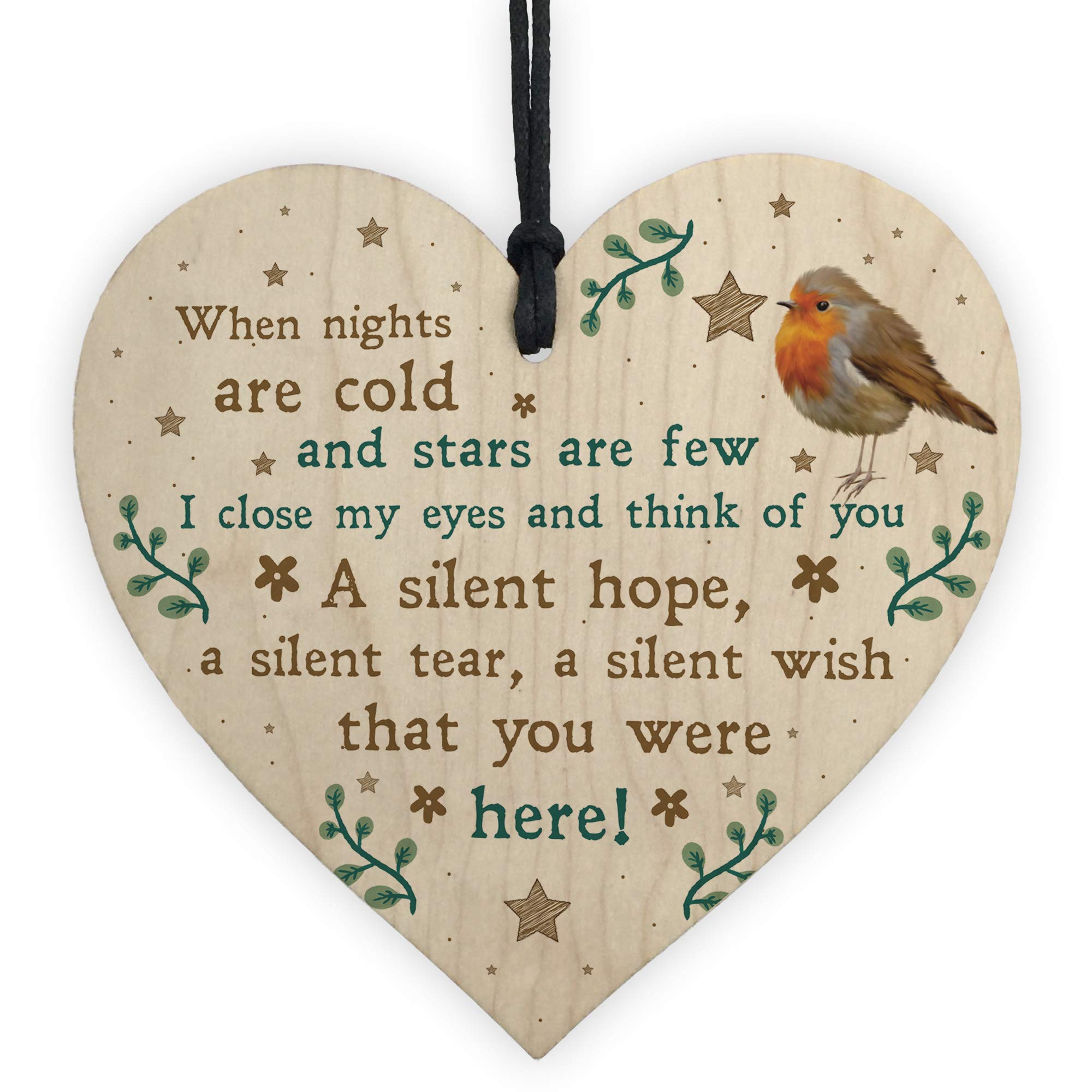 Red Ocean Robin Christmas Memorial Bauble For Mum Nan Dad Grandad Wooden Heart Keepsake