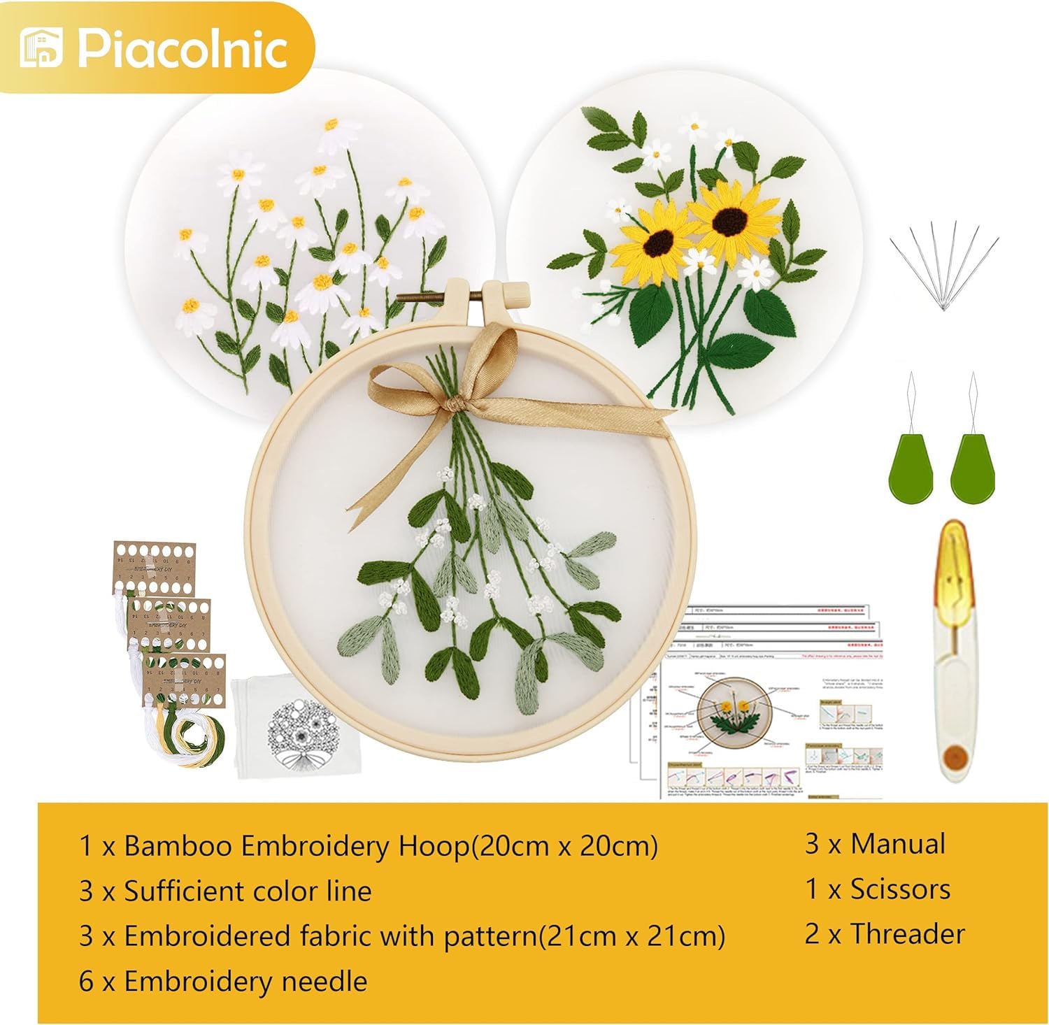 Kit da ricamo per principianti, kit completo con telaio, stoffa, filo colorato, aghi e istruzioni, kit artigianale fai-da-te, kit per arte da parete con telaio ad ago - Italia