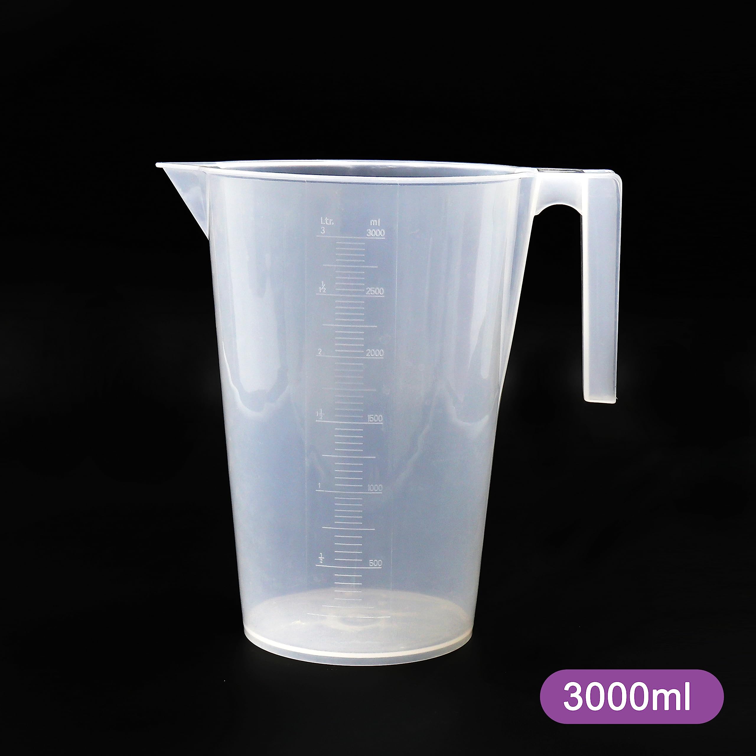 LVB009 - Juego de vasos medidores, 4 tamaños, 1000 ml, 2000 ml, 3000 ml, 5000 ml, material PP con graduación moldeada, LVB009