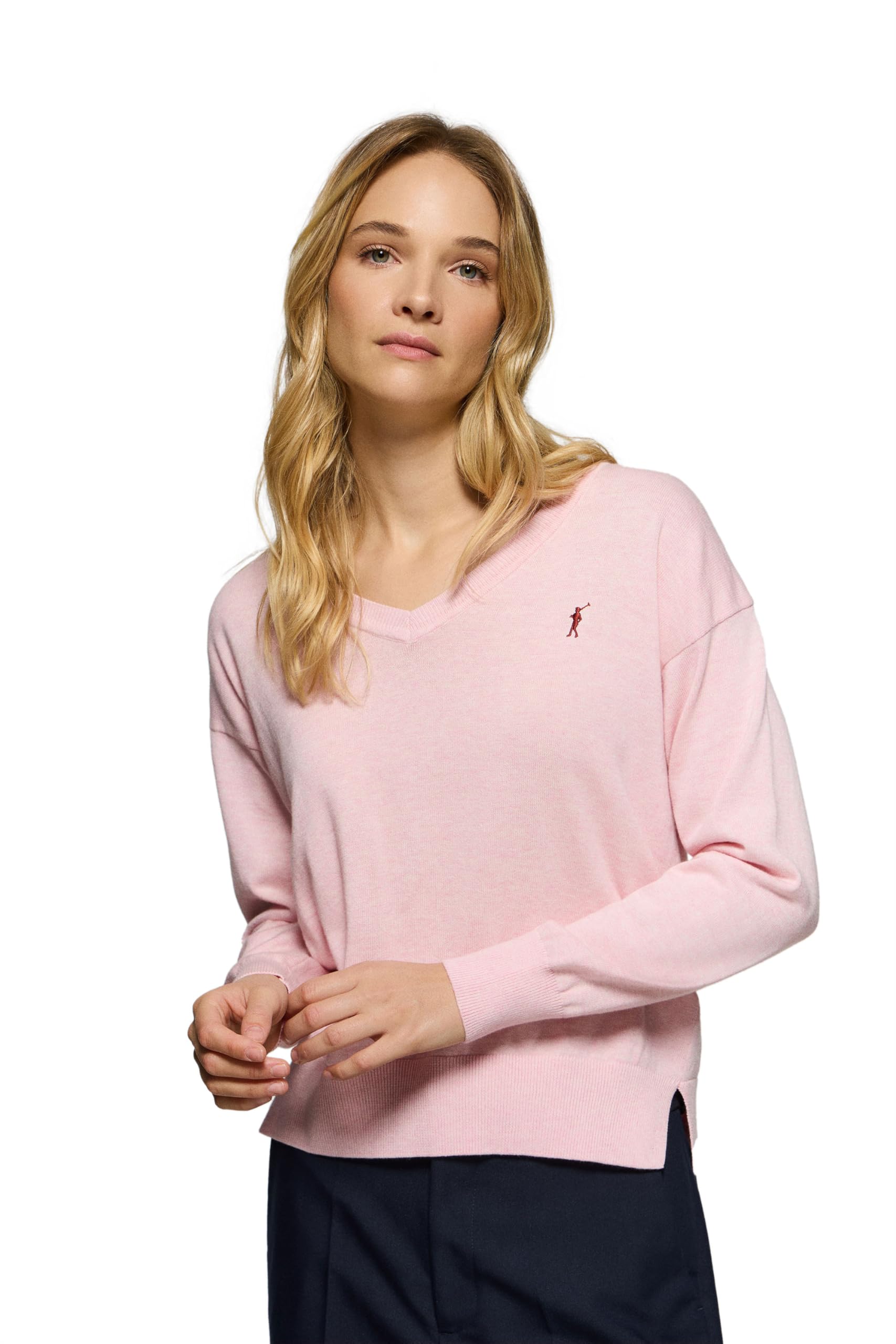 Polo Club Jersey de Punto con Cuello Pico y Logo Bordado para Mujer - 100% algodón