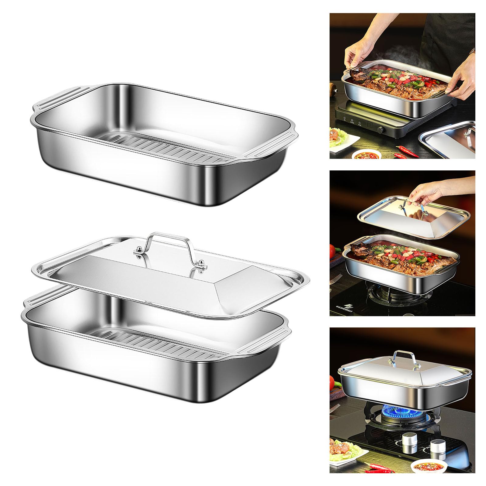 Multifunctional Stainless Steel Serving Tray Square Silver Food Platter Rusts Dishwasher Safe Dinner Tray