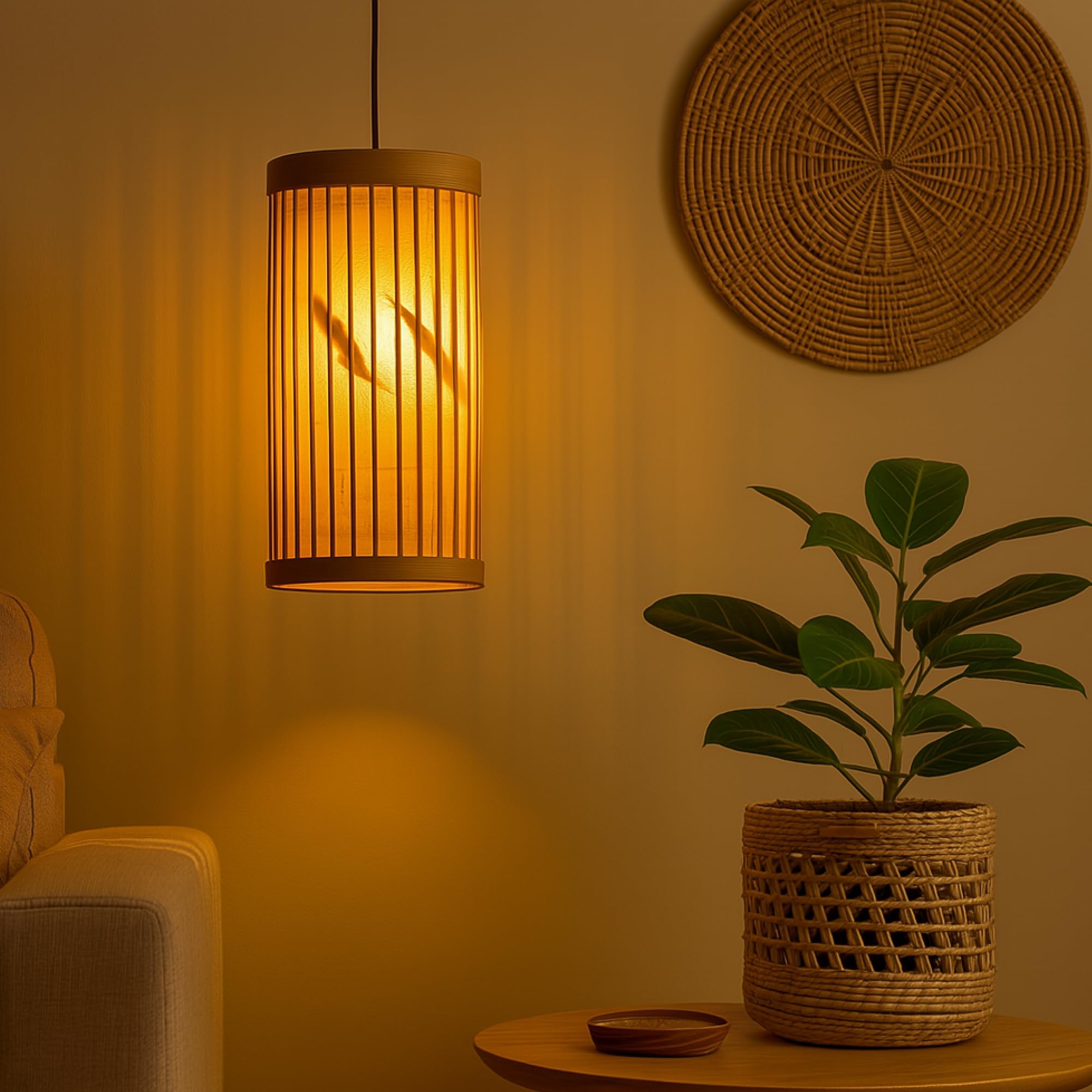 Habere India-All the Cultures Fabricating India Ceiling Lamps for Living Room | Cane Hanging Lamps for Living Room | Bamboo Pendant Lights for Ceiling (Diameter 15 CM, Height 29 CM)-image-41
