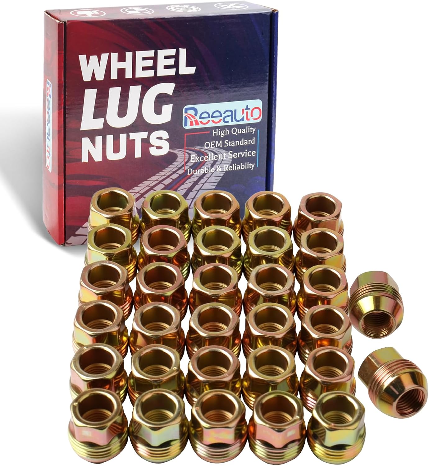 Set of 32, 14mmx1.5 OEM Factory 8 Lug Wheel Nuts Replacement for Sliverado Sierra 2500HD 3500HD Yukon Avalanche Suburban Express 2500 C2500 K2500 M14x1.5 Studs with 8 Lug Wheel