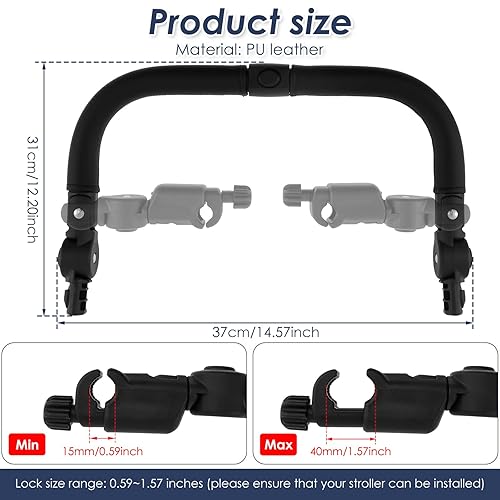 Miniatura 2 de Barra de parachoques universal en ángulo ajustable para cochecito, mango multifuncional para cochecito, barra transversal extraíble para cochecito
