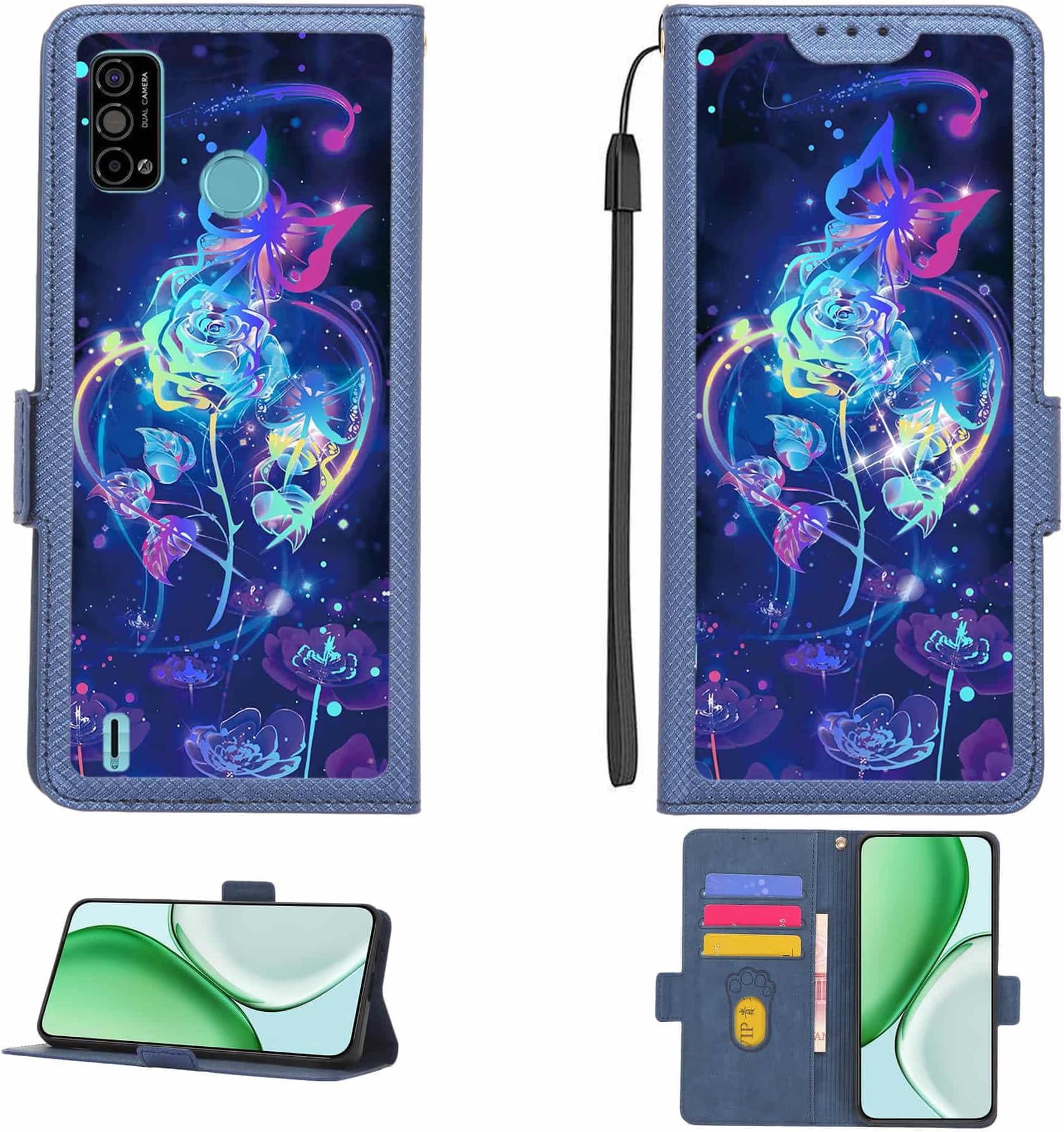 Case Compatible for Tecno Spark Go 2021 Phone Case Flip Cover [with Tempered Glass Screen Protector][RFID Blocking][Colorful Reflect Light] LPT-LMG