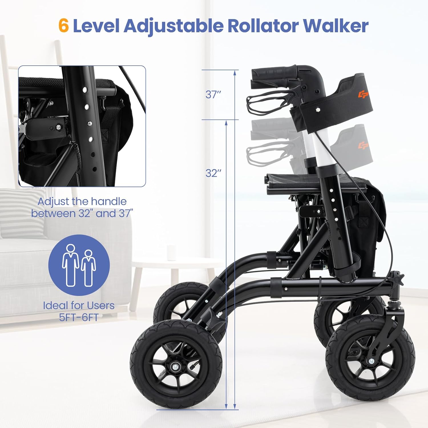 Adjustable handle height of Goplus Rollator Walker