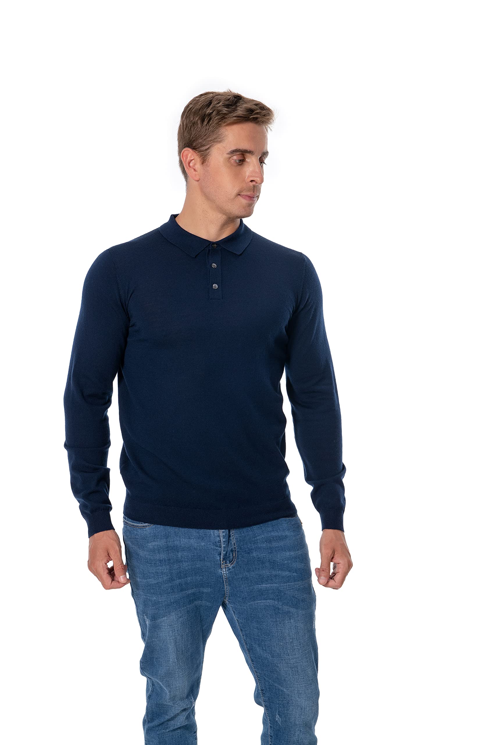 Polo a Maniche Lunghe da Uomo 100% Lana Merino Extrafine,